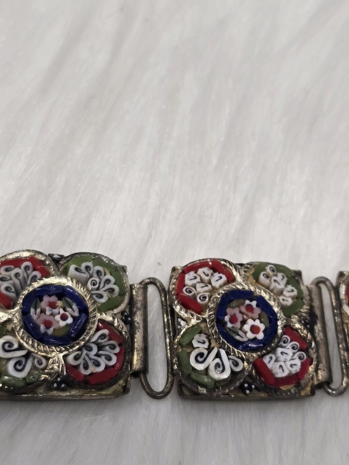 Other Vintage Italian Micro Mosaic Floral Panel Link Bracelet 7.5" Size ONE SIZE - 4 Thumbnail