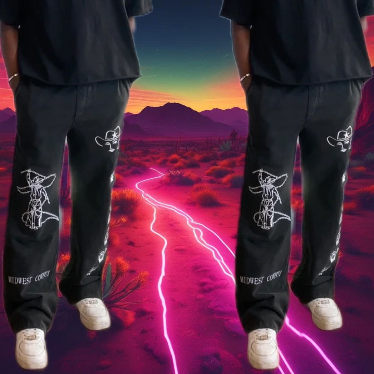 Vintage Midwest Cowboy - Vintage Washed Black Embroidered Sweatpants Size US 31 - 9 Thumbnail