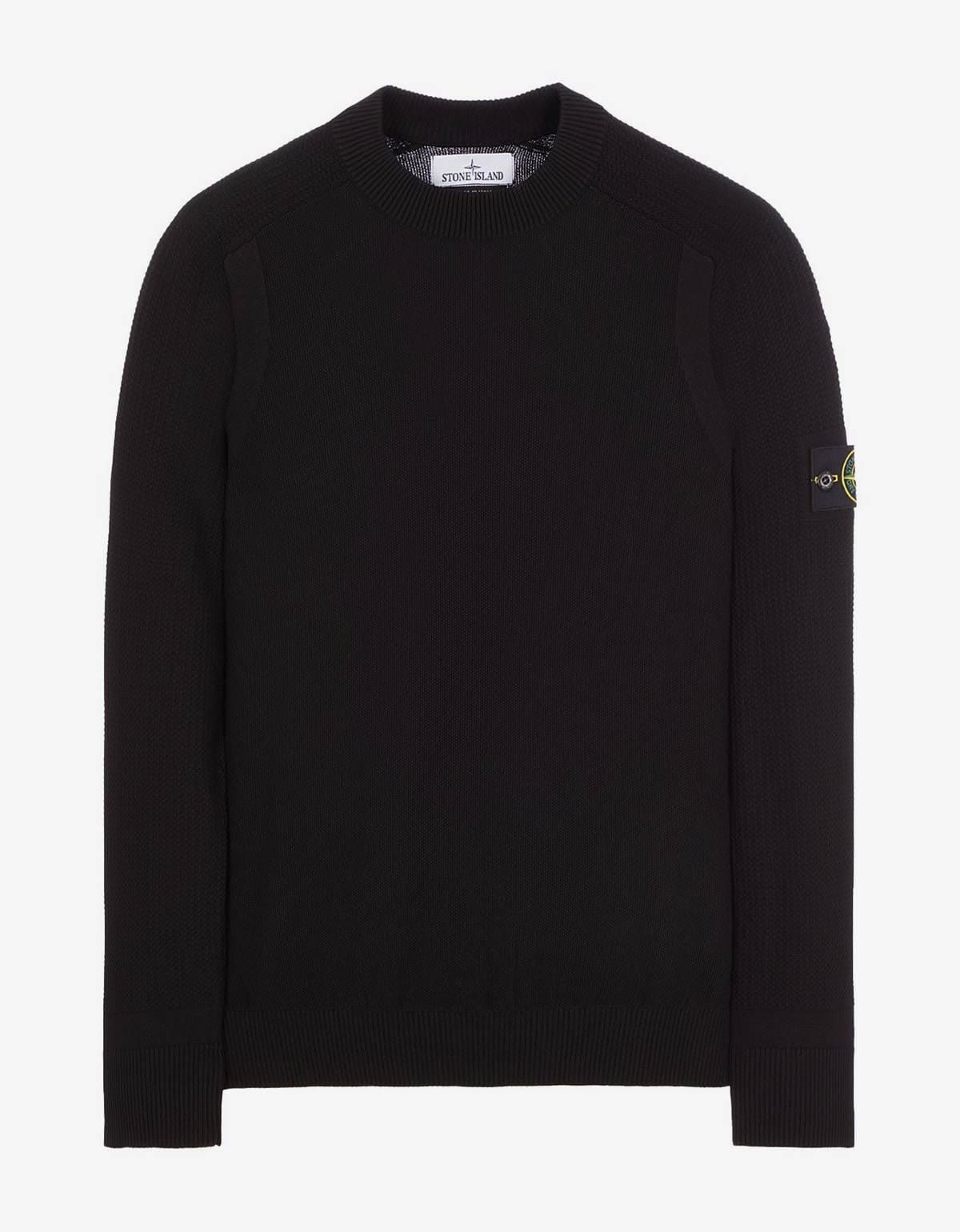 image of Stone Island Black Compass Logo Knitted Polo T-Shirt, Men's (Size Large)