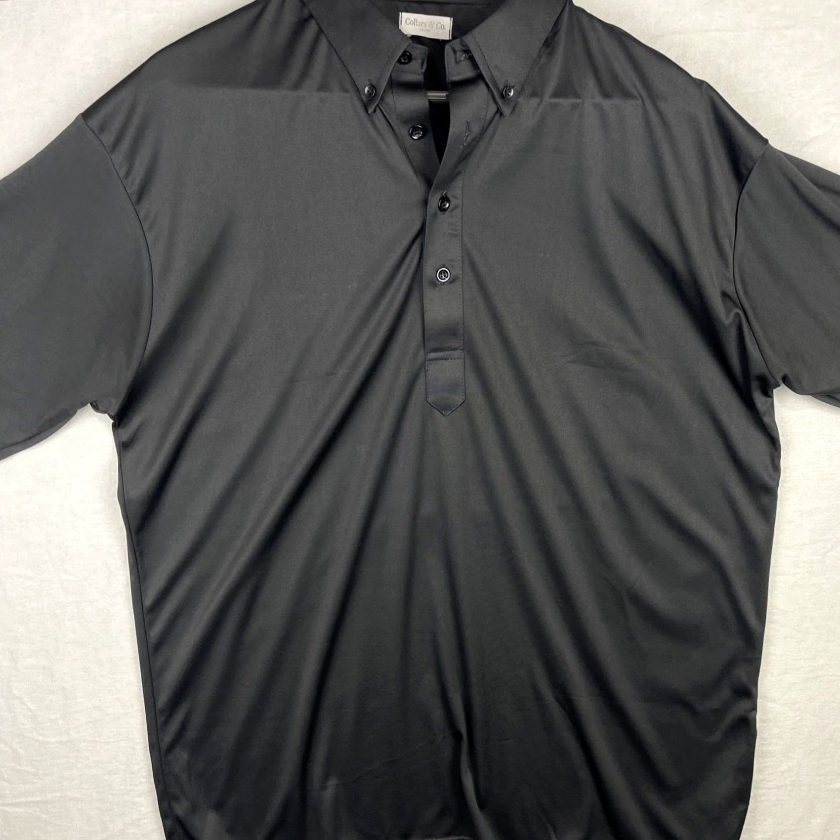 CO Collars & Co Shirt Mens XL Black Polo Button Down Dress Collar Preppy Stretch Size 46R - 2 Thumbnail