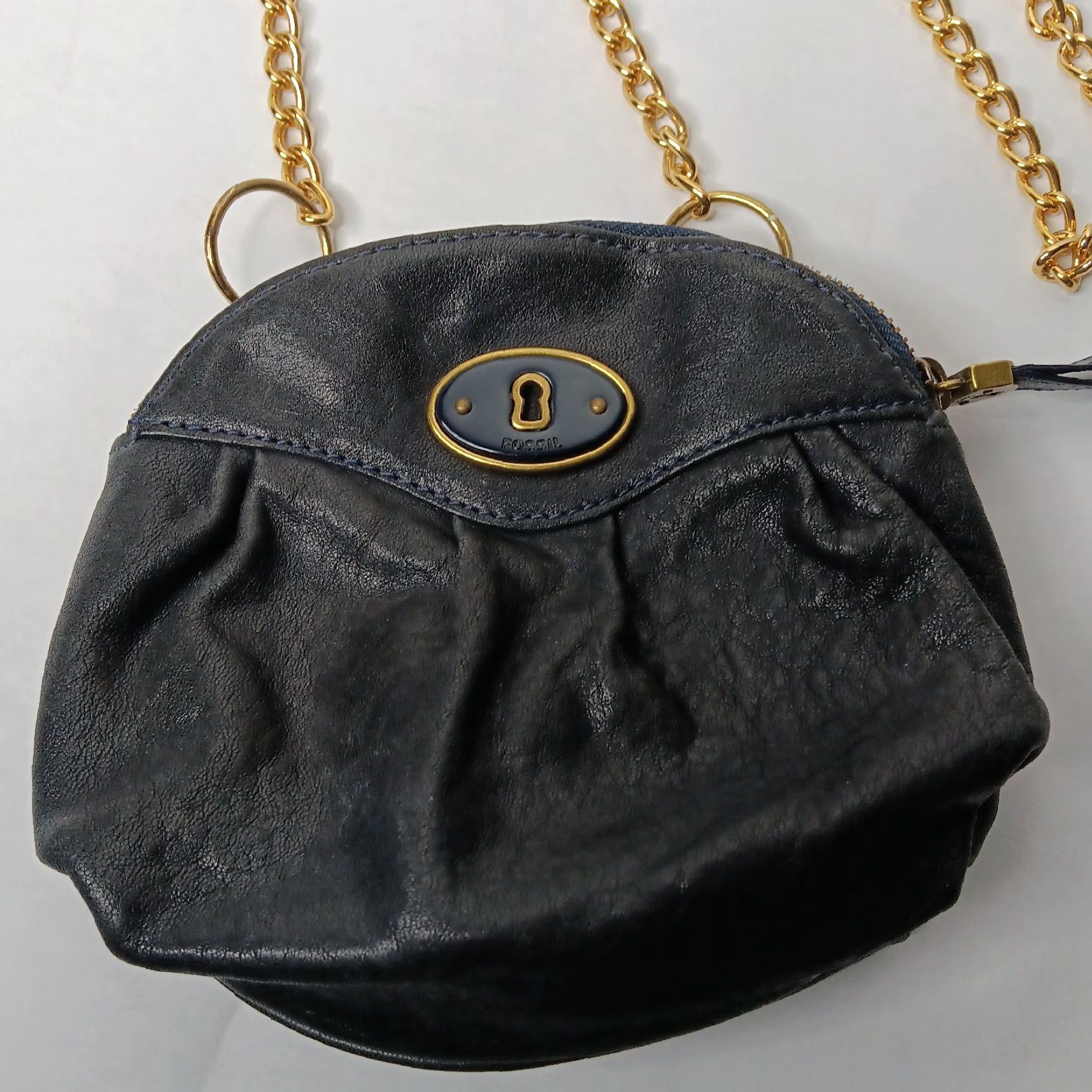 Fossil VINTAGE Fossil Women's Small Black Leather Purse Crossbody Shoulder Bag 7.5" Fancy Chain Size ONE SIZE - 2 Thumbnail