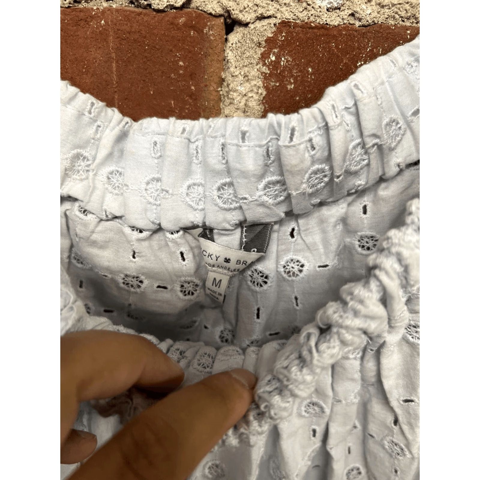 Lucky Brand Lucky Brand Off Shoulder Blouse Womens Size Medium Eyelet Bell Sleeves Blue Size M / US 6-8 / IT 42-44 - 2 Thumbnail