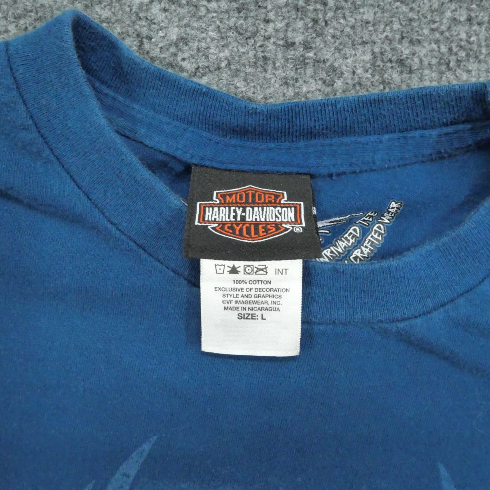 Harley Davidson Harley-Davidson T Shirt Adult Large Blue Burlington NC Motorcycle Eagle Logo Shirt Mens Short Sleeve Crew Neck Cotton Logo Size US L / EU 52-54 / 3 - 6 Thumbnail