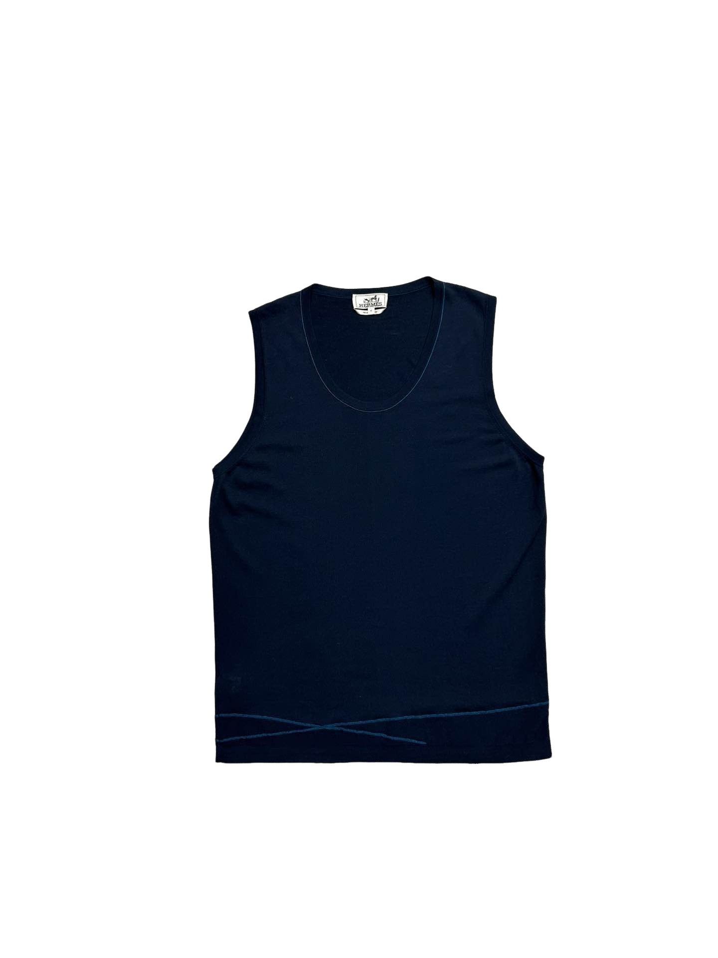 Hermes Cotton Knit Tank Top Size M in Blue, Men's