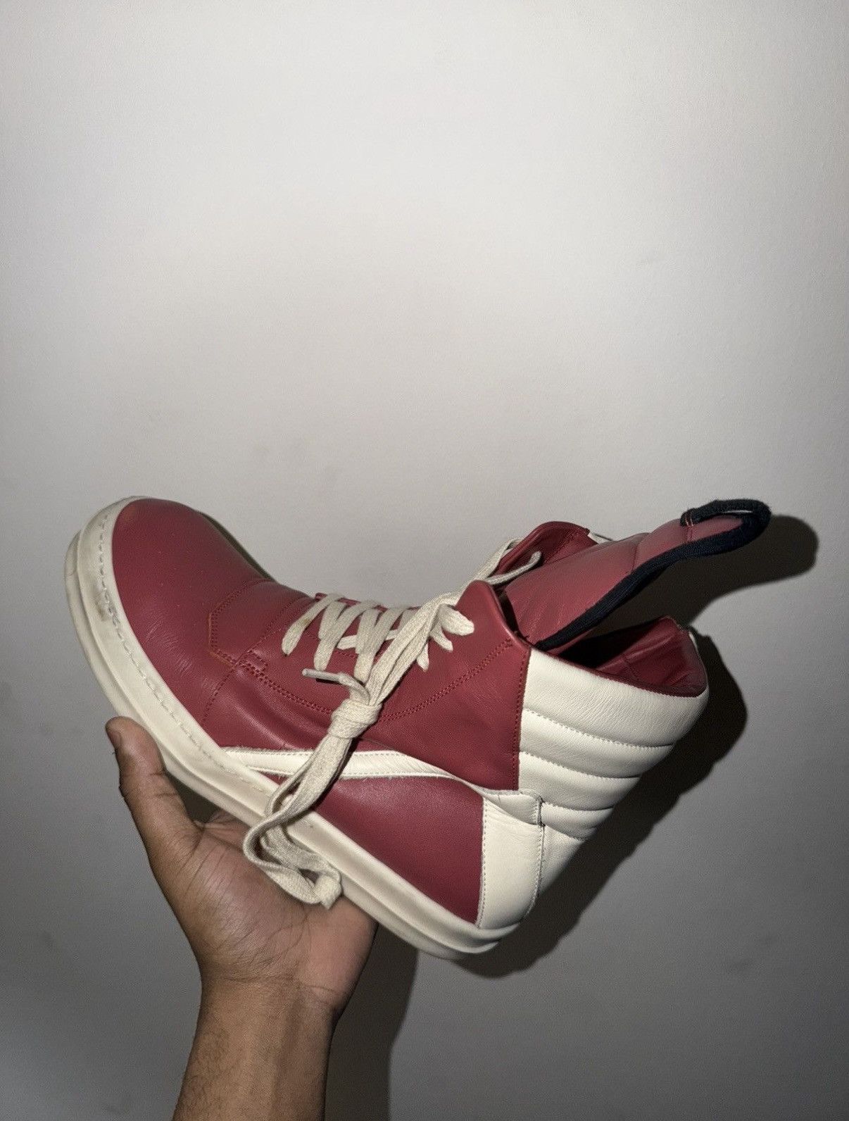 Rick Owens Rare SS21 Red and Milk Geobasket Sneakers | Grailed