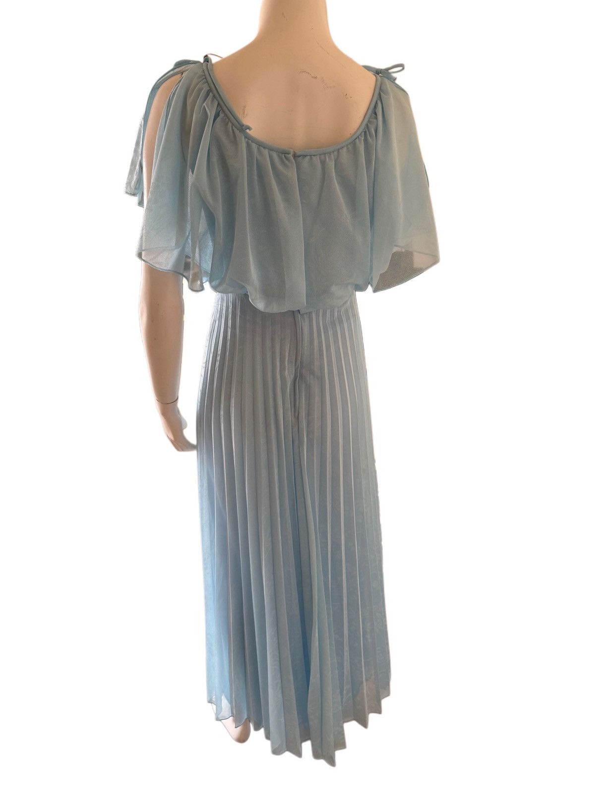 Vintage Women’s small romantic powder blue 70s dress flounce damask Size S / US 4 / IT 40 - 4 Thumbnail