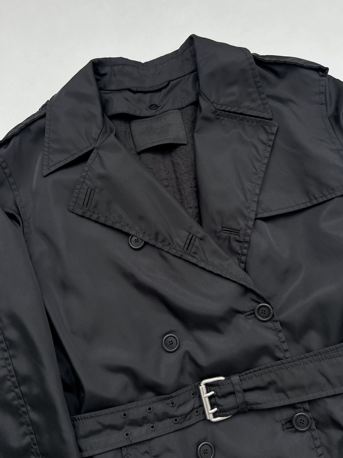 Prada 90s Prada ReNylon Double Breasted Black Trench Coat Size US M / EU 48-50 / 2 - 7 Thumbnail