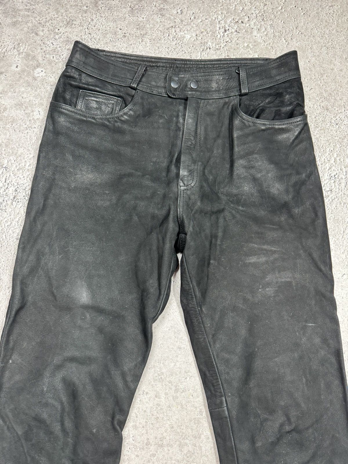 Leather Distressed Leather Pants Black Size 34 Straight Fit Biker Size US 32 / EU 48 - 2 Thumbnail
