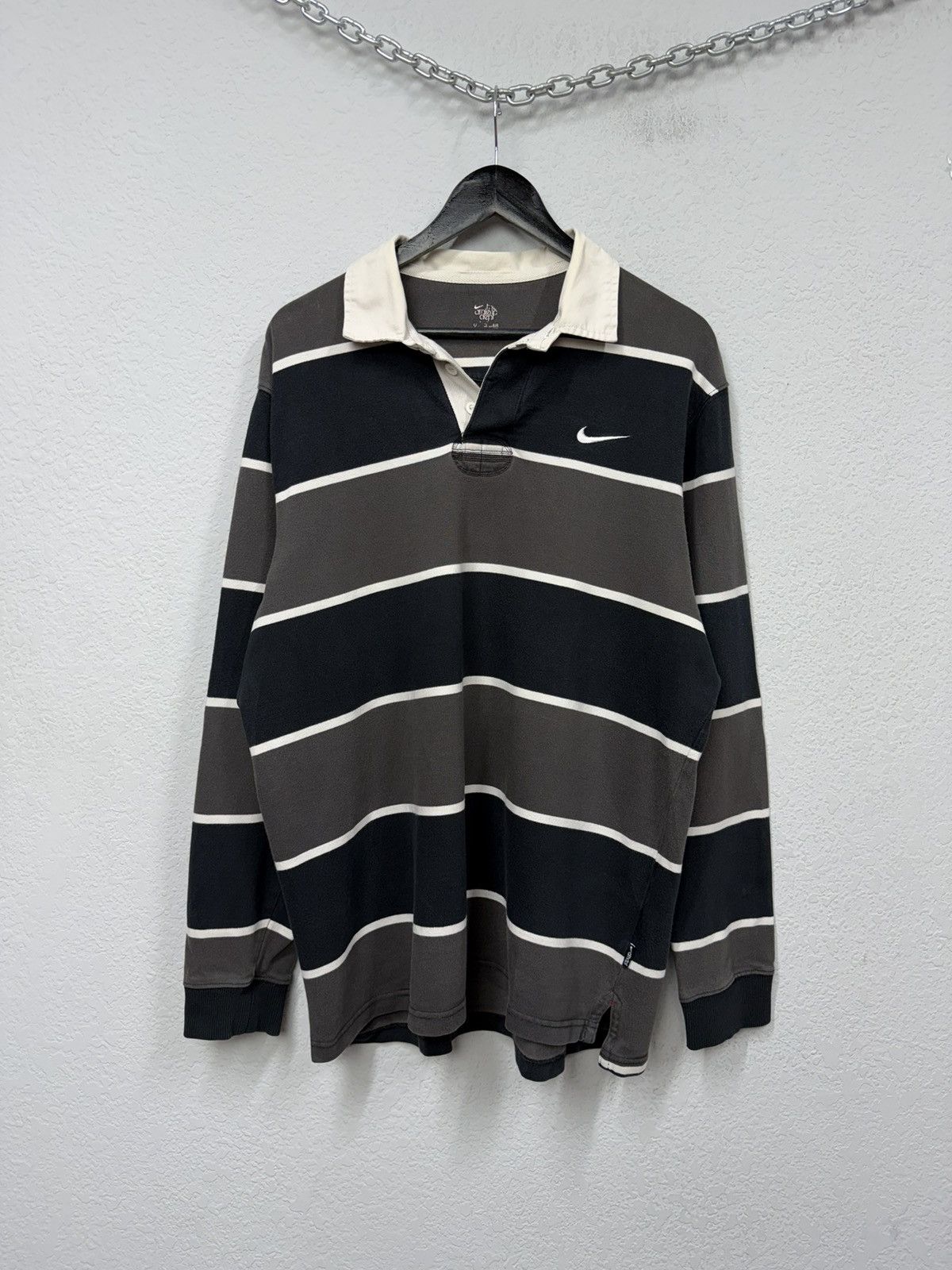 Vintage Nike Polo Rugby Long Sleeve Striped Y2K