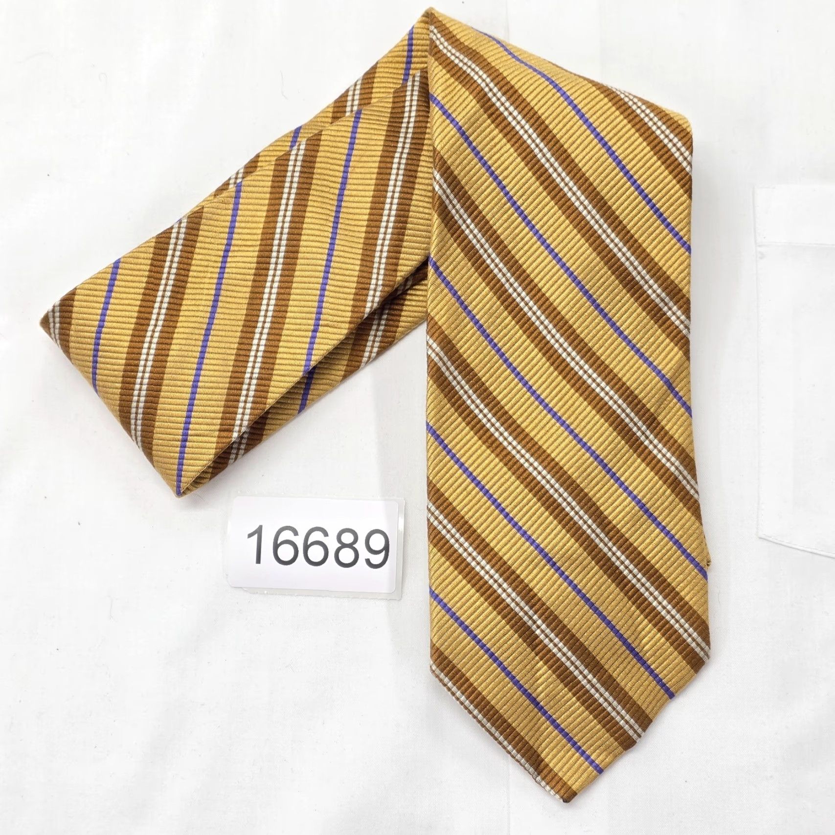 Robert Talbott Robert Talbott Necktie Mens XL Gold Striped Tie Textured Designer USA Size ONE SIZE - 4 Thumbnail