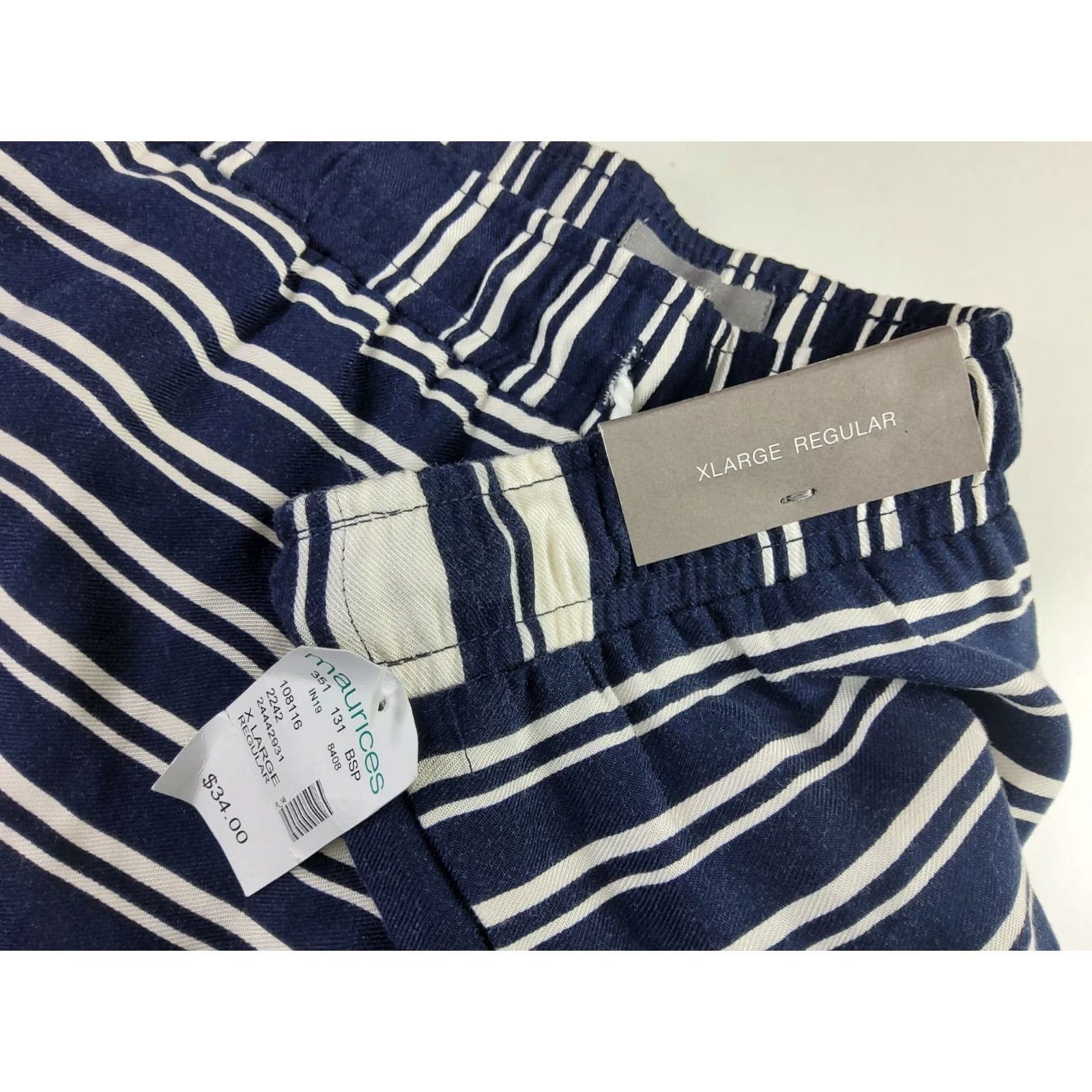 Vintage Maurices Drawstring Striped Rayon Pants Navy White Size XL Size 40" / US 18 - 4 Thumbnail