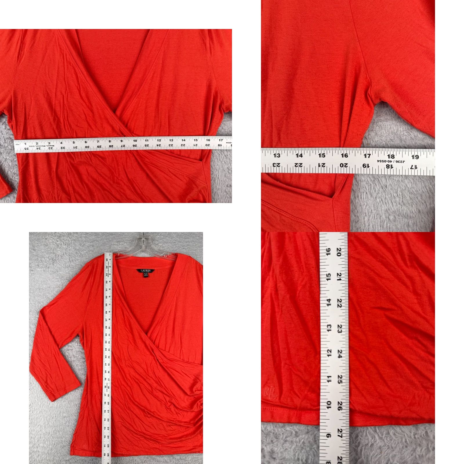 Ralph Lauren Lauren Ralph Lauren Shirt Women XL Orange Viscose Blend Black Label, Logo, Knit, T-Shirt, Casual, Regular, Long Sleeve, Pullover, V-Neck, City, 90s? Size XL / US 12-14 / IT 48-50 - 8 Thumbnail