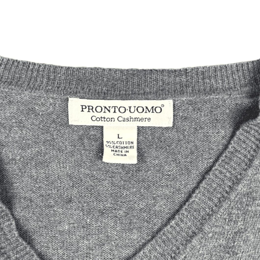 Pronto Uomo Pronto Uomo Sweater Gray Cashmere Cotton Blend V Neck Mens Large Adult Long Sleeve Casual Size US L / EU 52-54 / 3 - 4 Thumbnail
