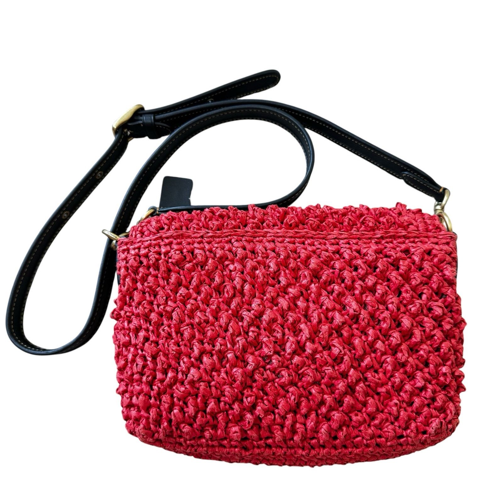 Coach COACH Soft Tabby Shoulder Bag in Straw + Leather Red Orange Size ONE SIZE - 3 Thumbnail