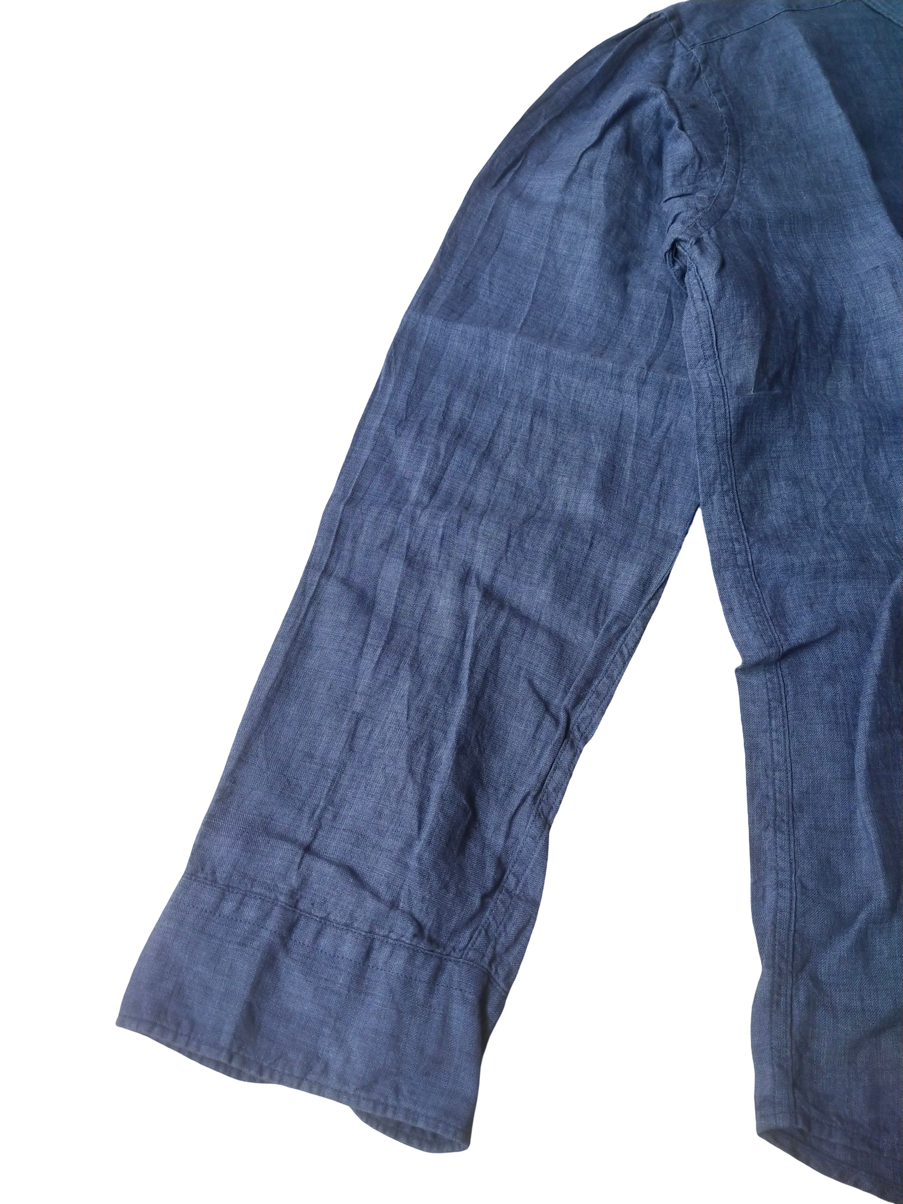 Beams Plus BEAMS B:Ming 100% Linen Navy Blue Long Sleeve Shirt City Boy Size US L / EU 52-54 / 3 - 3 Thumbnail