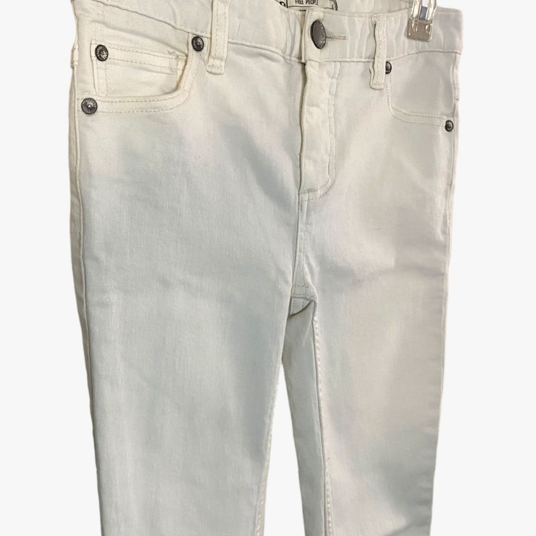 Free People Free People Jeans Womens Mid-Rise Skinny Ankle White Denim Stretch Distressed 26 Size 26" / US 2 / IT 38 - 4 Thumbnail