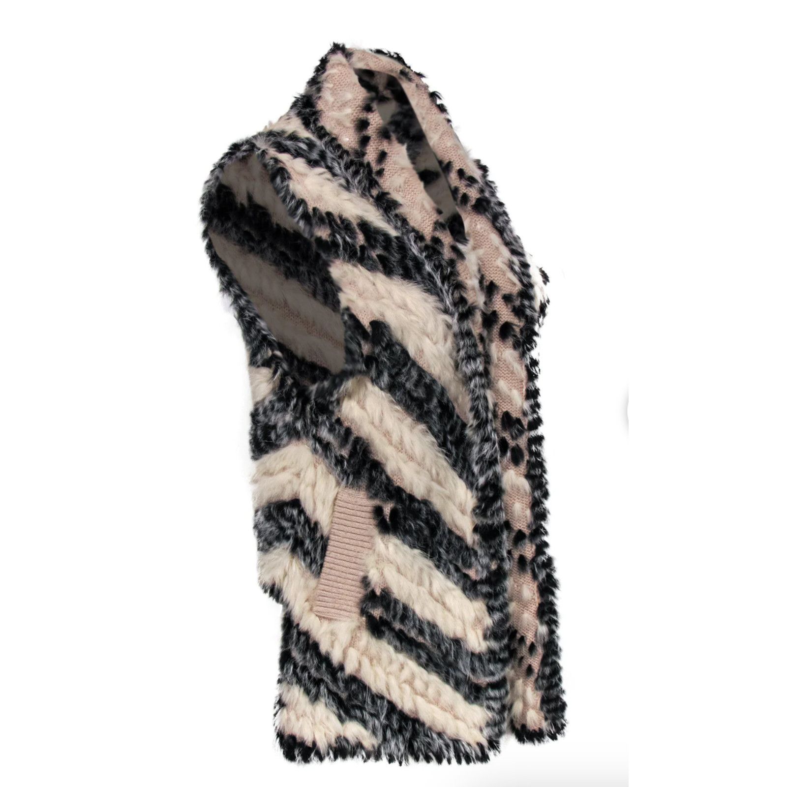 Marc by Marc Jacobs Marc by Marc Jacobs Cream Black Stripe Rabbit Fur Vest OS Size ONE SIZE - 2 Thumbnail