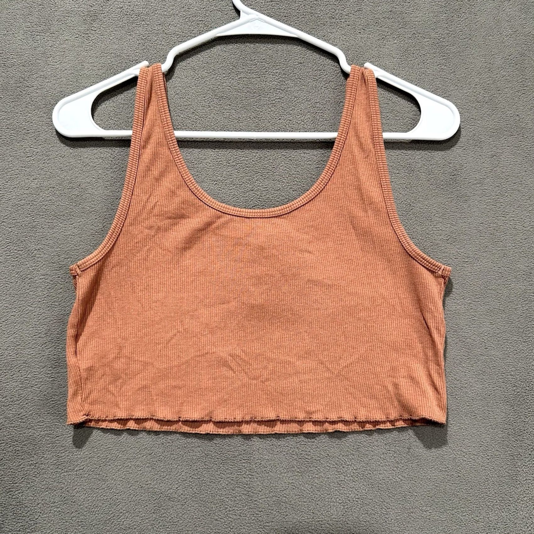 American Eagle Outfitters American Eagle Tank Top Womens M Orange Ribbed Henley Cropped Scoop Sleeveless Size M / US 6-8 / IT 42-44 - 2 Thumbnail