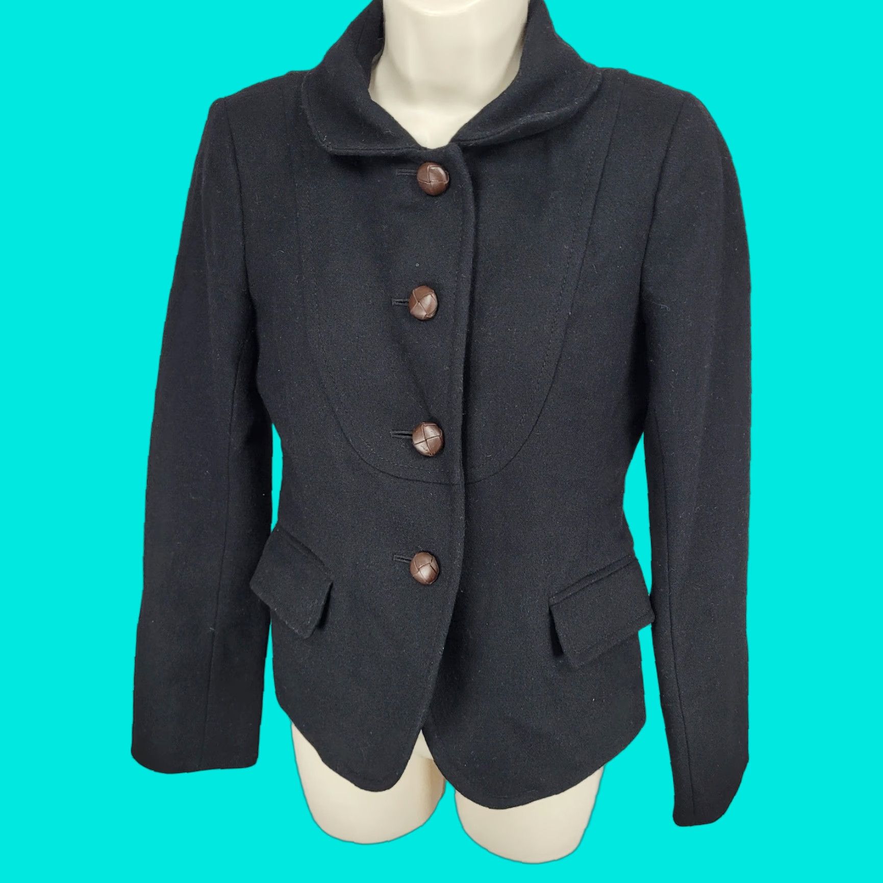 J.Crew J.CREW Jacket Black Wool Blend Brown Buttoned Lined Collared Pockets 2 Size XS / US 0-2 / IT 36-38 - 1 Thumbnail