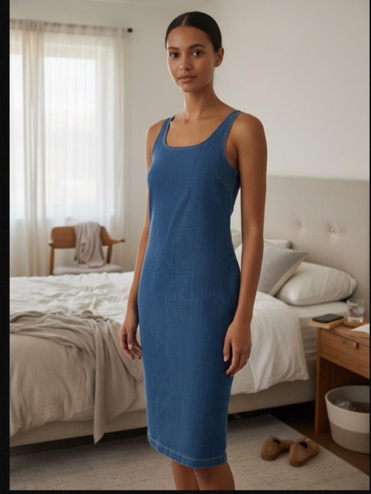 Merona Sleeveless Blue Denim Midi Dress with Front Zip Size L / US 10 / IT 46 - 3 Thumbnail