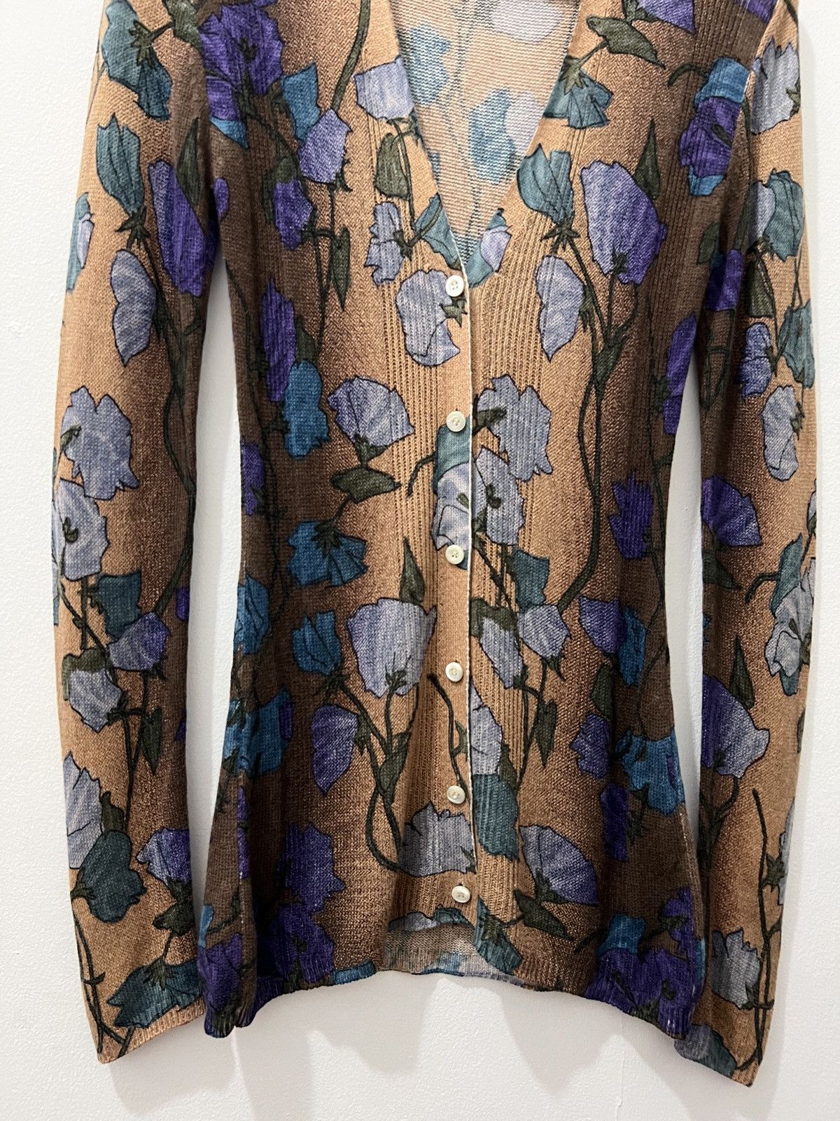 Prada Prada - 2008 Cashmere Ribbed Floral Cardigan Size S / US 4 / IT 40 - 3 Thumbnail