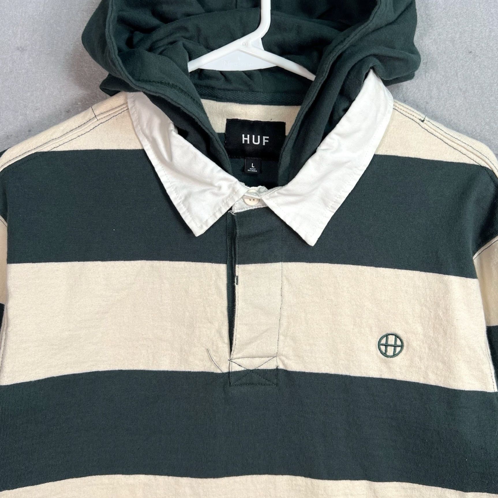 Huf VINTAGE HUF Polo Shirt Rugby Hooded L/S - Hayes Rugby - Sycamore Green White Large Mens Size US L / EU 52-54 / 3 - 2 Thumbnail