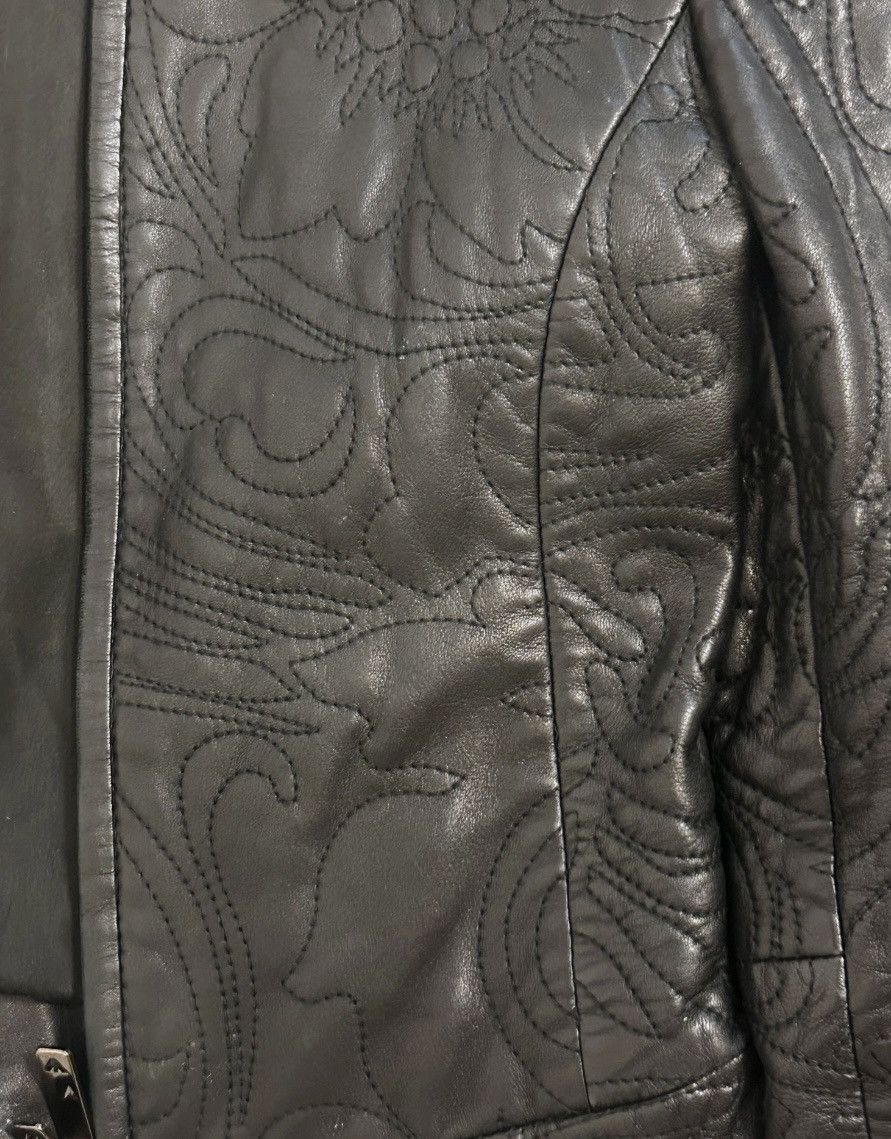Emporio Armani Emporio Armani Vintage Embroidered Leather Jacket - Black Size XS / US 0-2 / IT 36-38 - 4 Thumbnail