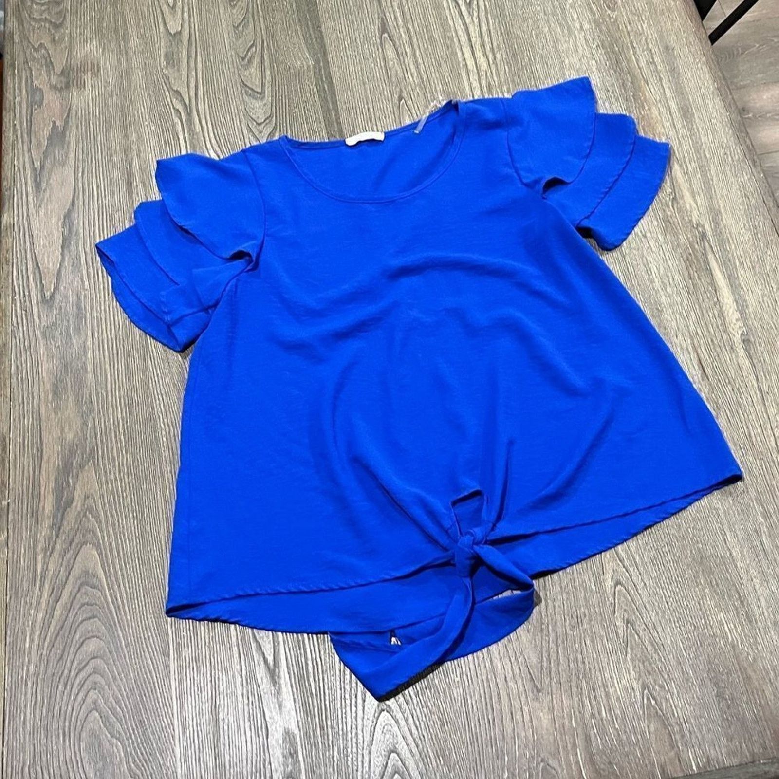 Vintage Entro Blouse Tie Front Tiered Flutter Sleeves Crew Neck L Size L / US 10 / IT 46 - 1 Thumbnail