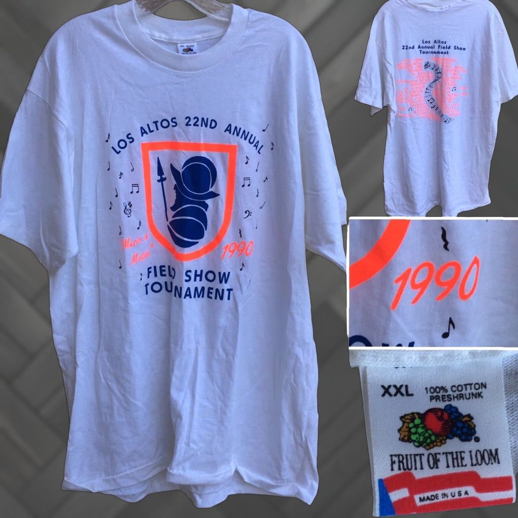 Fruit Of The Loom VINTAGE Los Altos 22nd Annual Field Show Tournament T-Shirt Music In Motion 1990 2XL White Mens Graphic Tee 1990s Fruits of the Loom Size US XXL / EU 58 / 5 - 1 Thumbnail