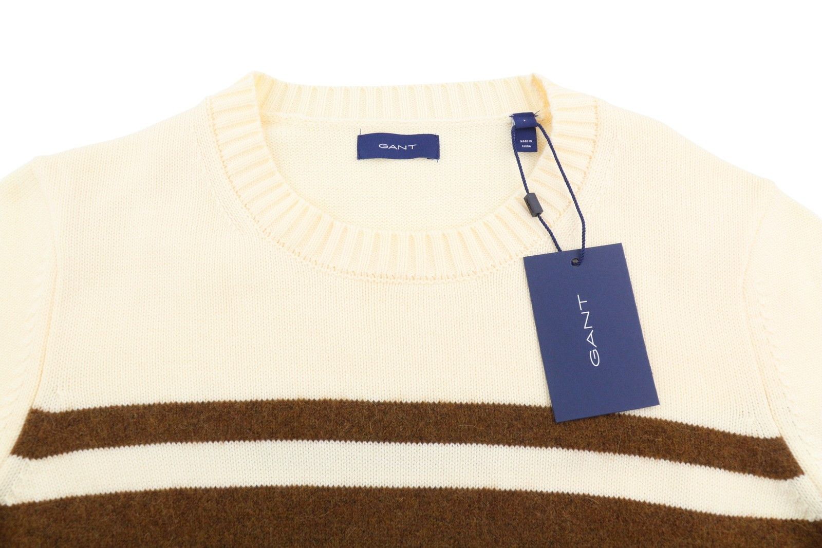 Gant BLOCK STRIPED C-NECK L Cream Alpaca Wool Blend 88110 Size L / US 10 / IT 46 - 5 Thumbnail