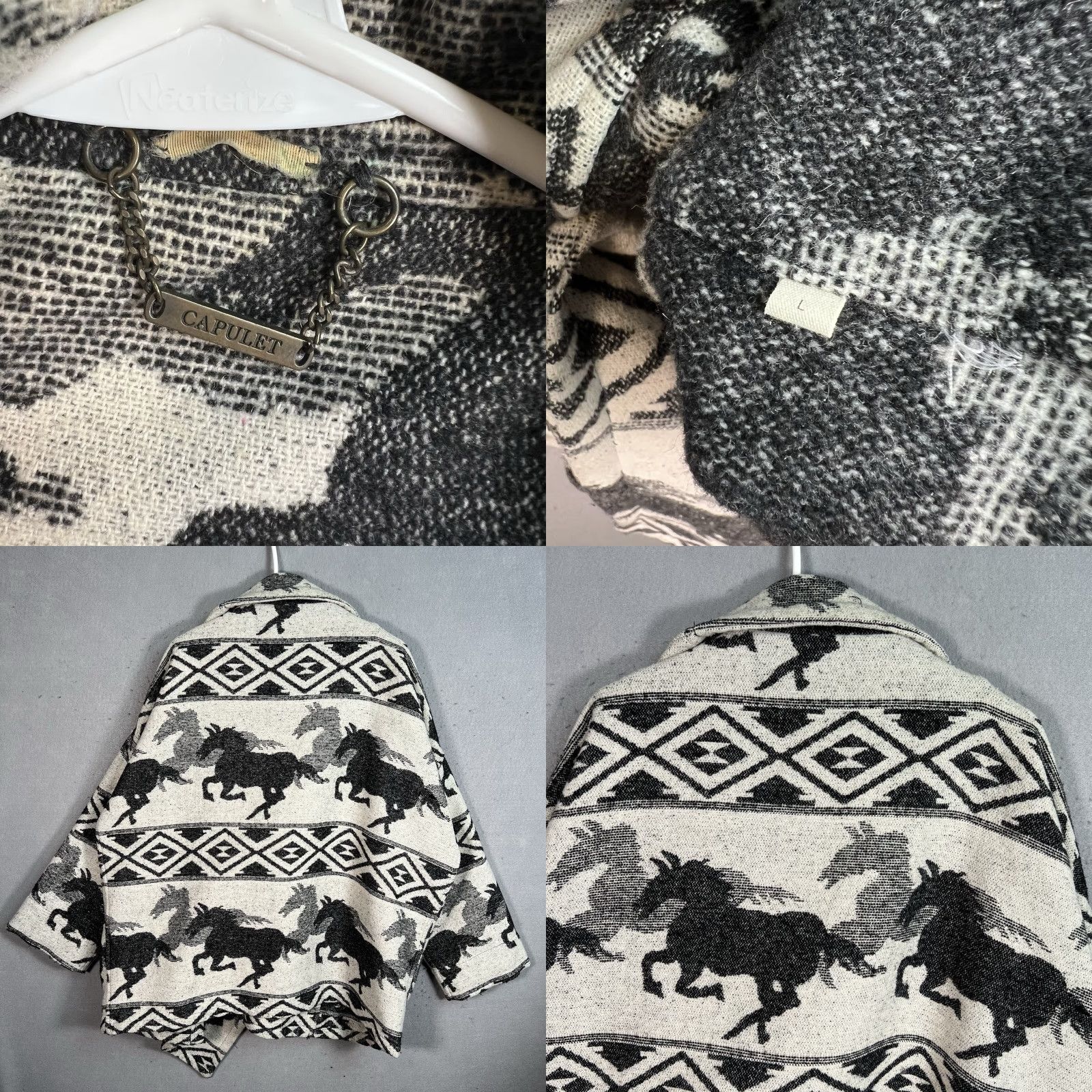 Anthropologie VINTAGE Capulet Anthropologie Wrap Coat Coat Wool Blend Oversized Southwest Boho Womens L White Gray L Capulet For Anthropologie Size L / US 10 / IT 46 - 8 Thumbnail