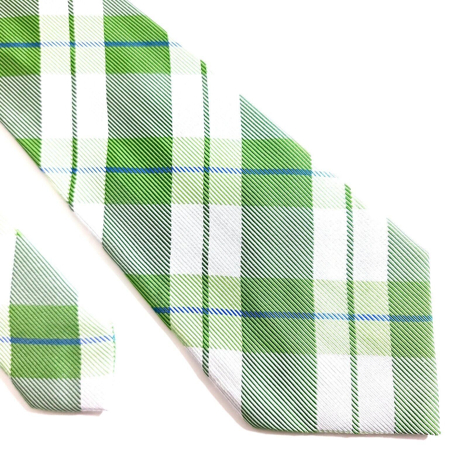 Express Express Woven Green Blue White Plaid Silk Tie Size ONE SIZE - 1 Thumbnail