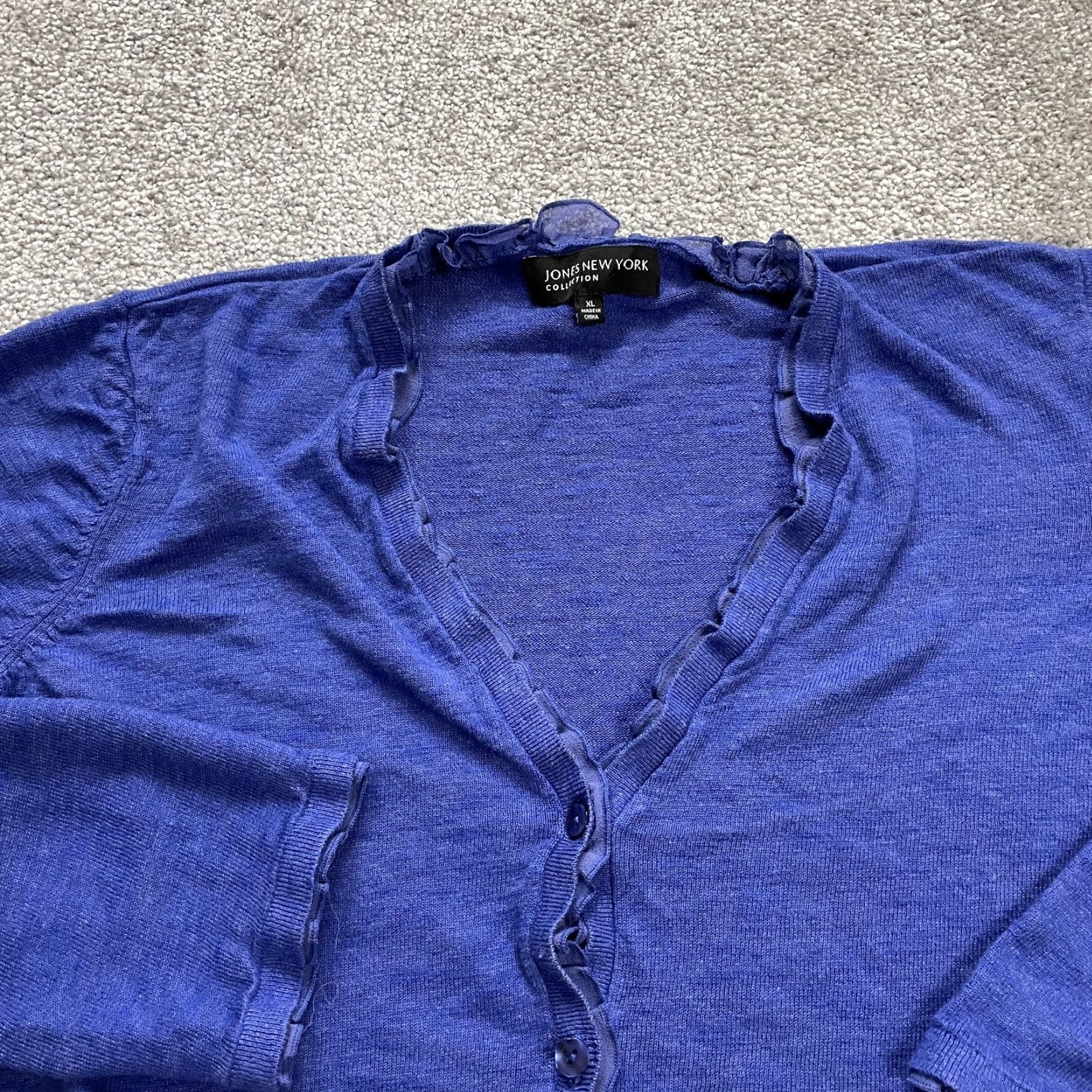 Jones New York Jones New York Cardigan Women XL Blue Knit Raglan Sleeve Button Down Solid Breathable Stretch Casual Travel Size XL / US 12-14 / IT 48-50 - 3 Thumbnail