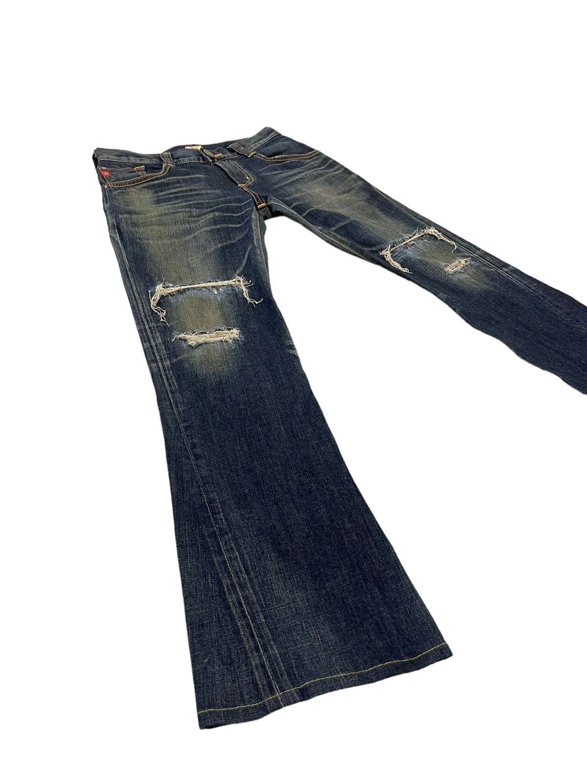 Edwin Flare Jeans Edwin Japan Faded Distress Stretch Boot Cut 8🟦3 Size US 31 - 1 Thumbnail