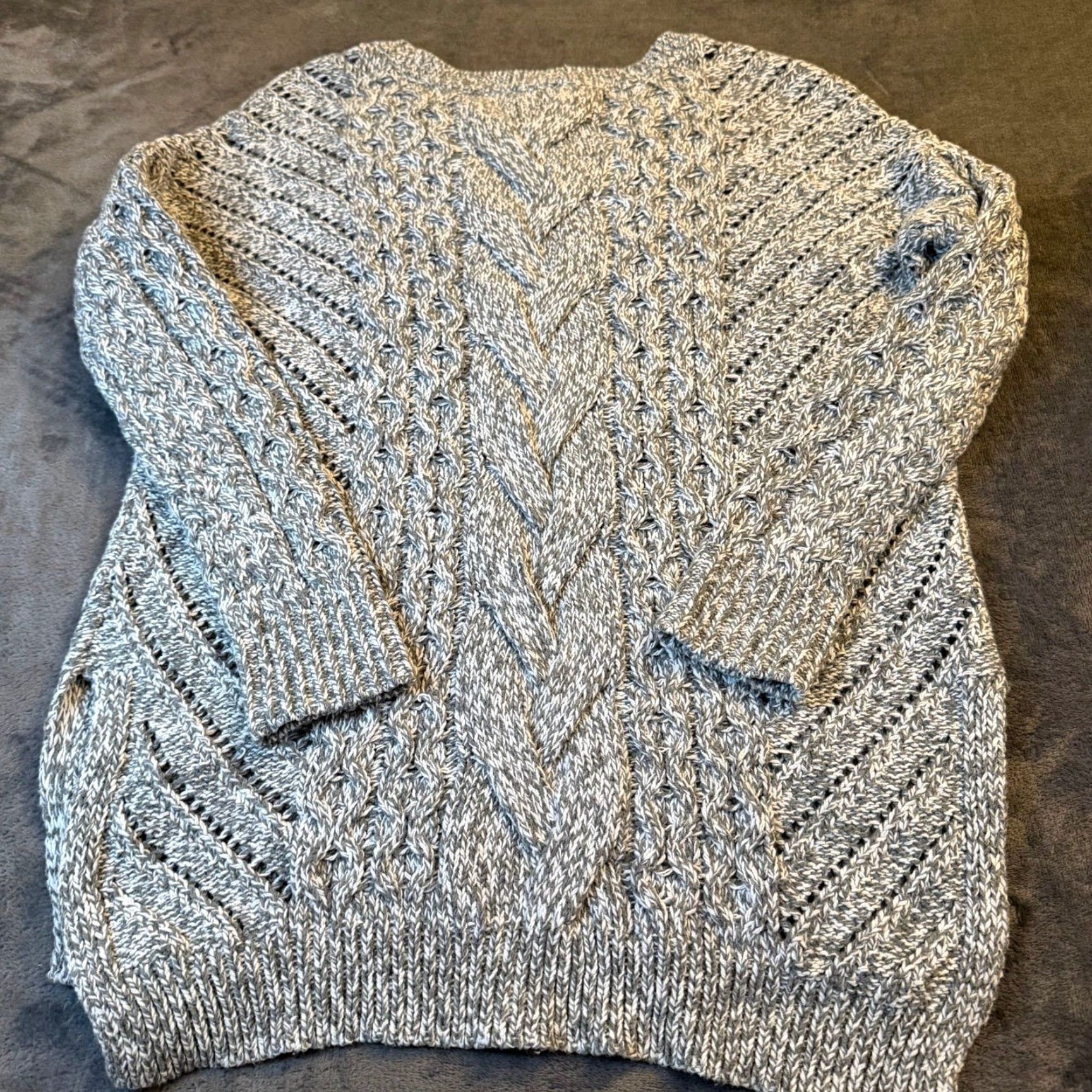 Express Express Sweater Women Small Gray V-Neck Long Sleeve Cable Knit Marled Open Knit Pullover Casual Womens Size S / US 4 / IT 40 - 4 Thumbnail