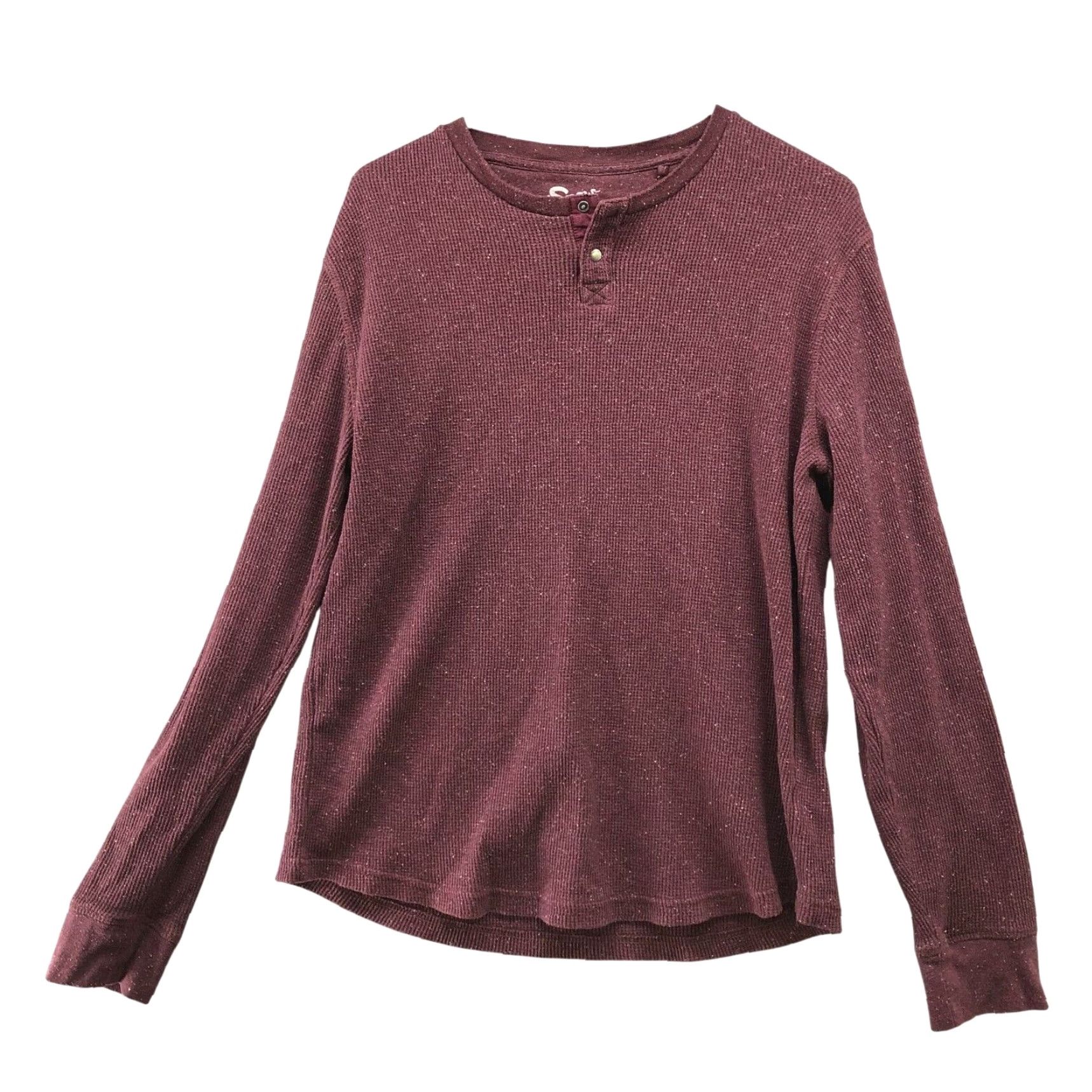 Lucky Brand Lucky Brand Waffle Knit Henley Long Sleeve Shirt Mens M Burgundy Thermal Snow Size US M / EU 48-50 / 2 - 2 Thumbnail