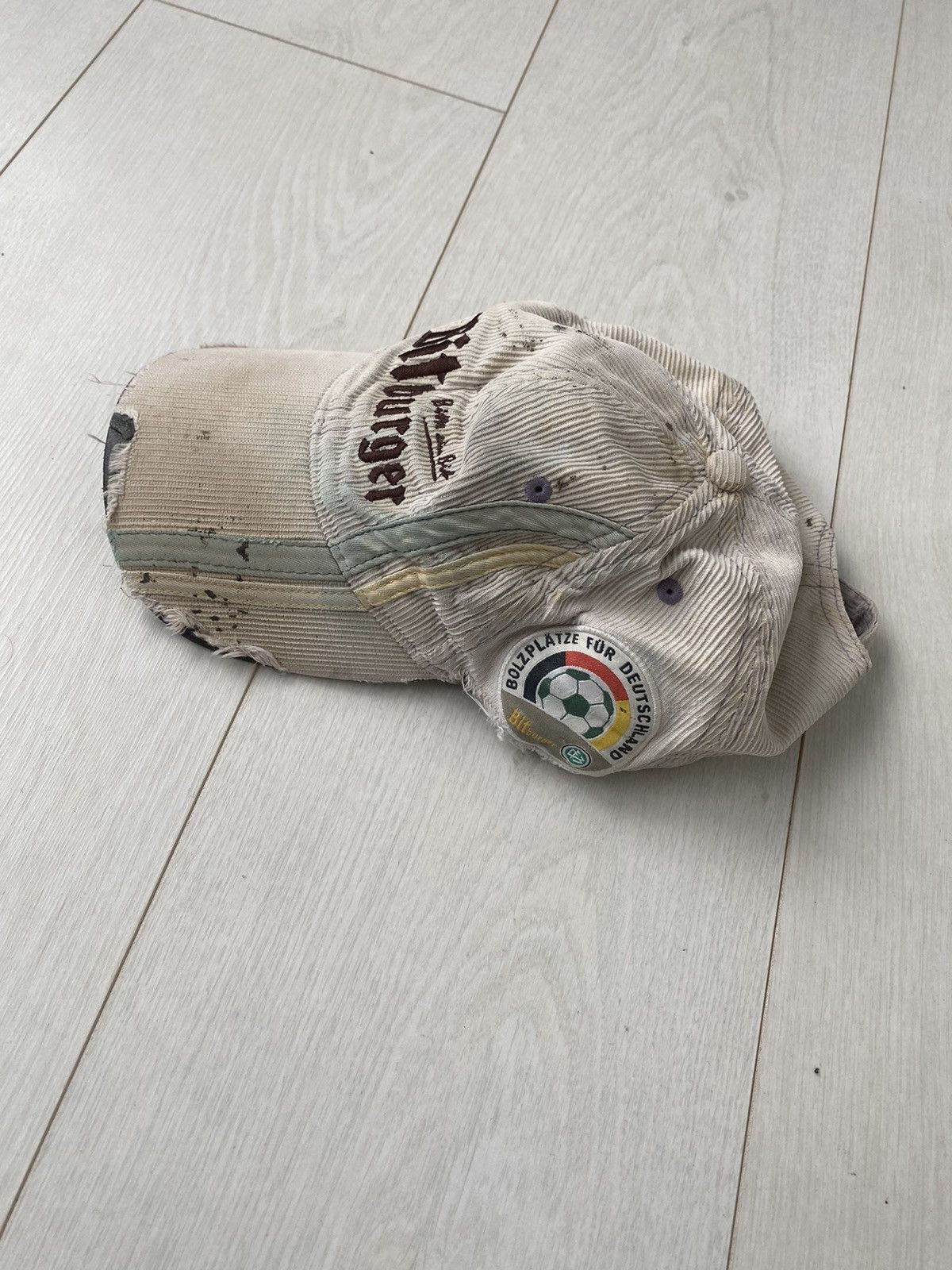 Archival Clothing Thrashed destroyed Bitburger German football cap ...