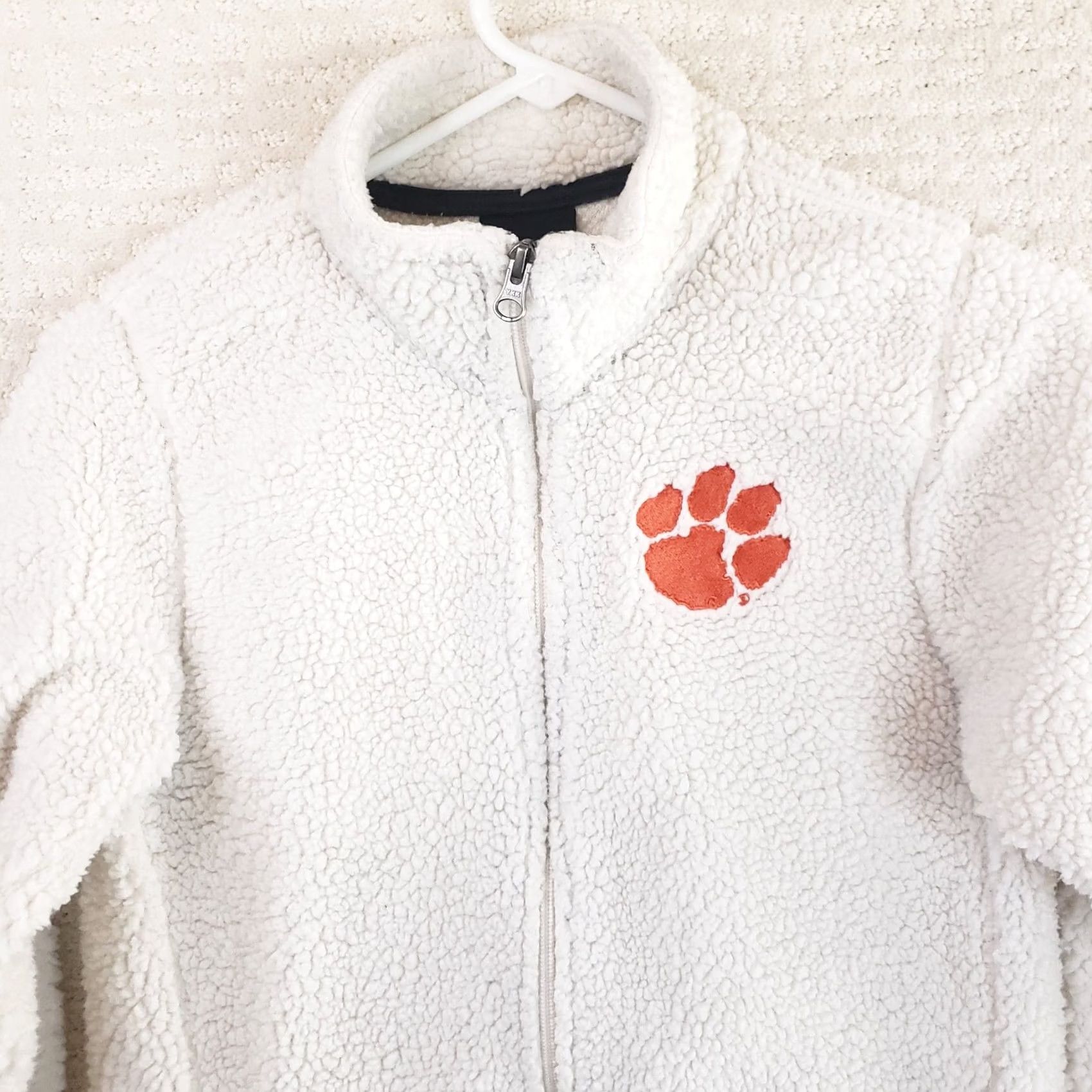 Vintage Clemson Tigers Sherpa Fleece Pullover Mock Neck 1/4 Zip Women's M White Orange Logo Embroidered Pullover Sweater Jackets Size M / US 6-8 / IT 42-44 - 2 Thumbnail