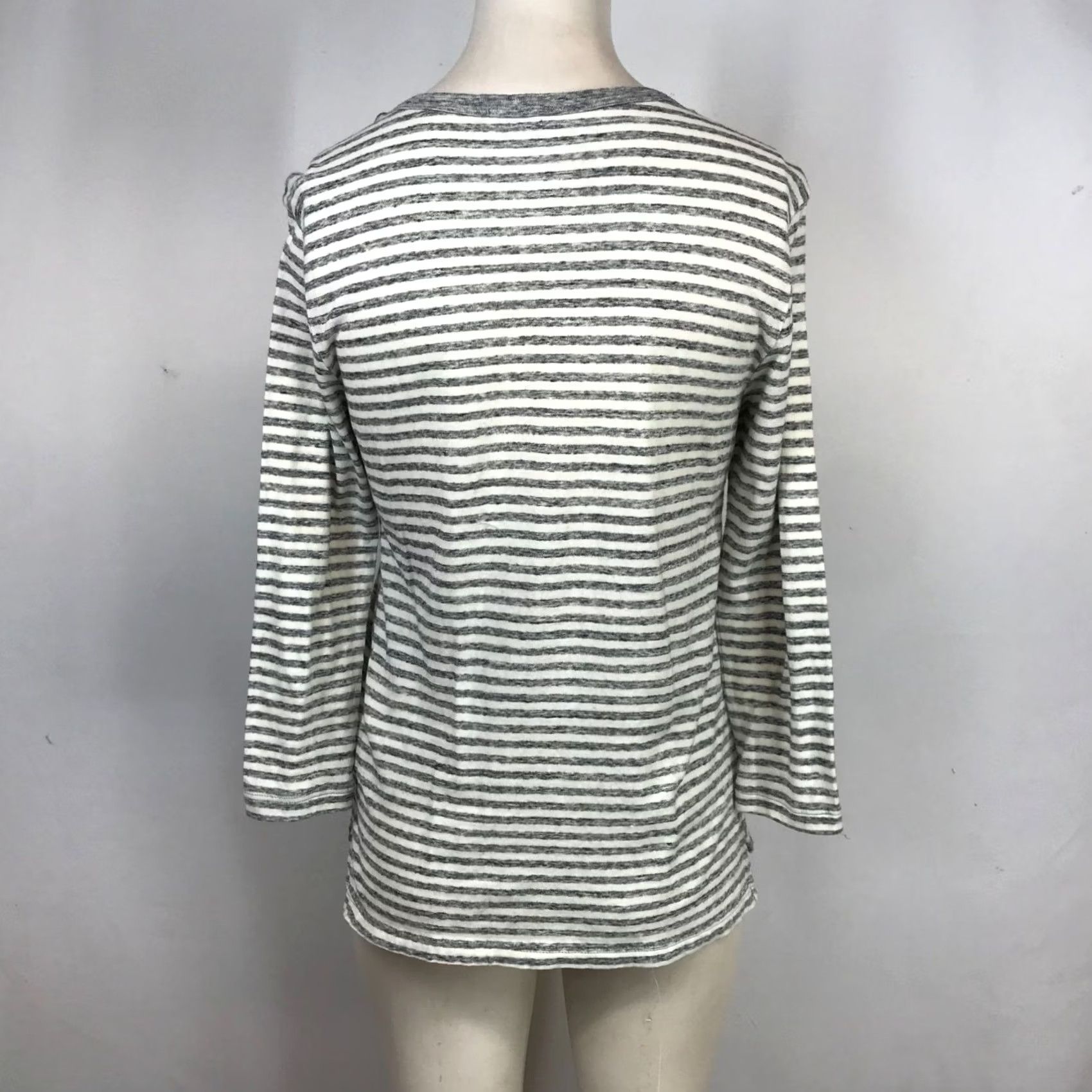 James Perse James Perse Shirt Womens 1 Gray Cream Striped Short Sleeve Round Neck Cotton Size XS / US 0-2 / IT 36-38 - 5 Thumbnail