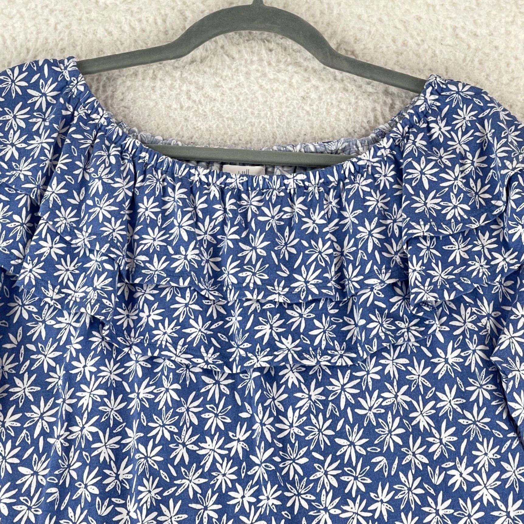 J. Jill J. Jill Shirt Womens Large Blue Floral Print Off the Shoulder Long Sleeve Casual Size L / US 10 / IT 46 - 3 Thumbnail