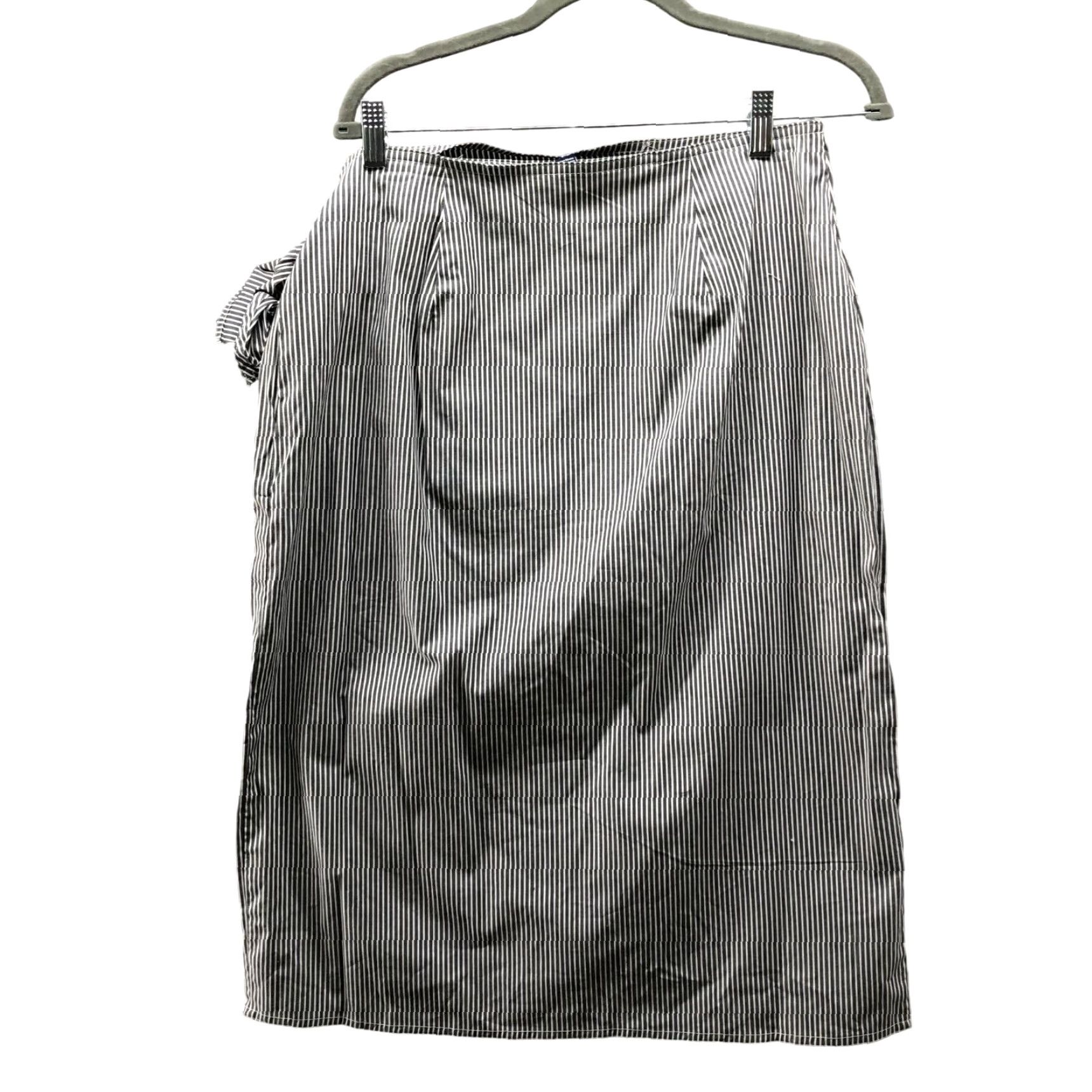 Chaps NWT Chaps Wrap Midi Skirt Womens 12 Gray Striped Poplin Stretch Side Zip Casual Beach Summer Coastal Vacation - Mens Size 34" / US 12 / IT 48 - 2 Thumbnail