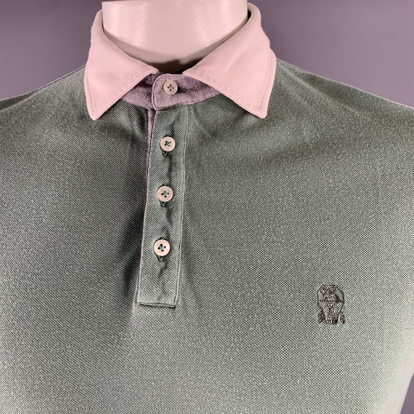 Brunello Cucinelli BRUNELLO CUCINELLI Green White Color Block Cotton Polo Size US L / EU 52-54 / 3 - 2 Thumbnail