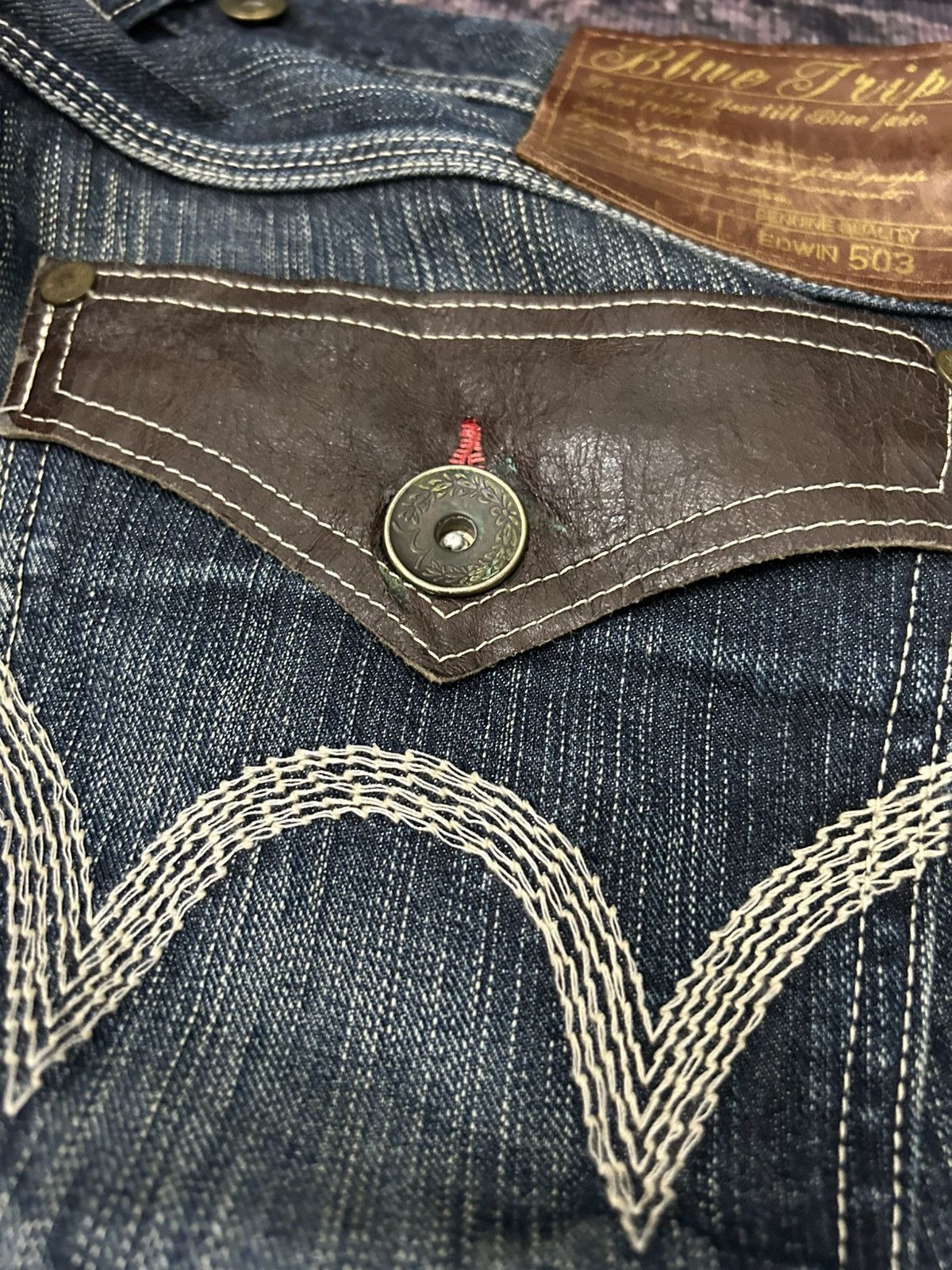 Edwin Vintage Wash Edwin 503 Blue Trip Distressed Carpenter Jeans Size US 34 / EU 50 - 10 Thumbnail