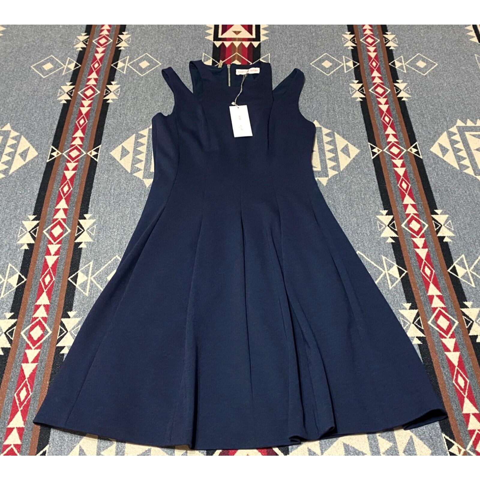 image of Rebecca Taylor Ponte Cut Out Runway Fit Flare Bordeaux Dress Size 4 NWT Navy T55 in White, Women's