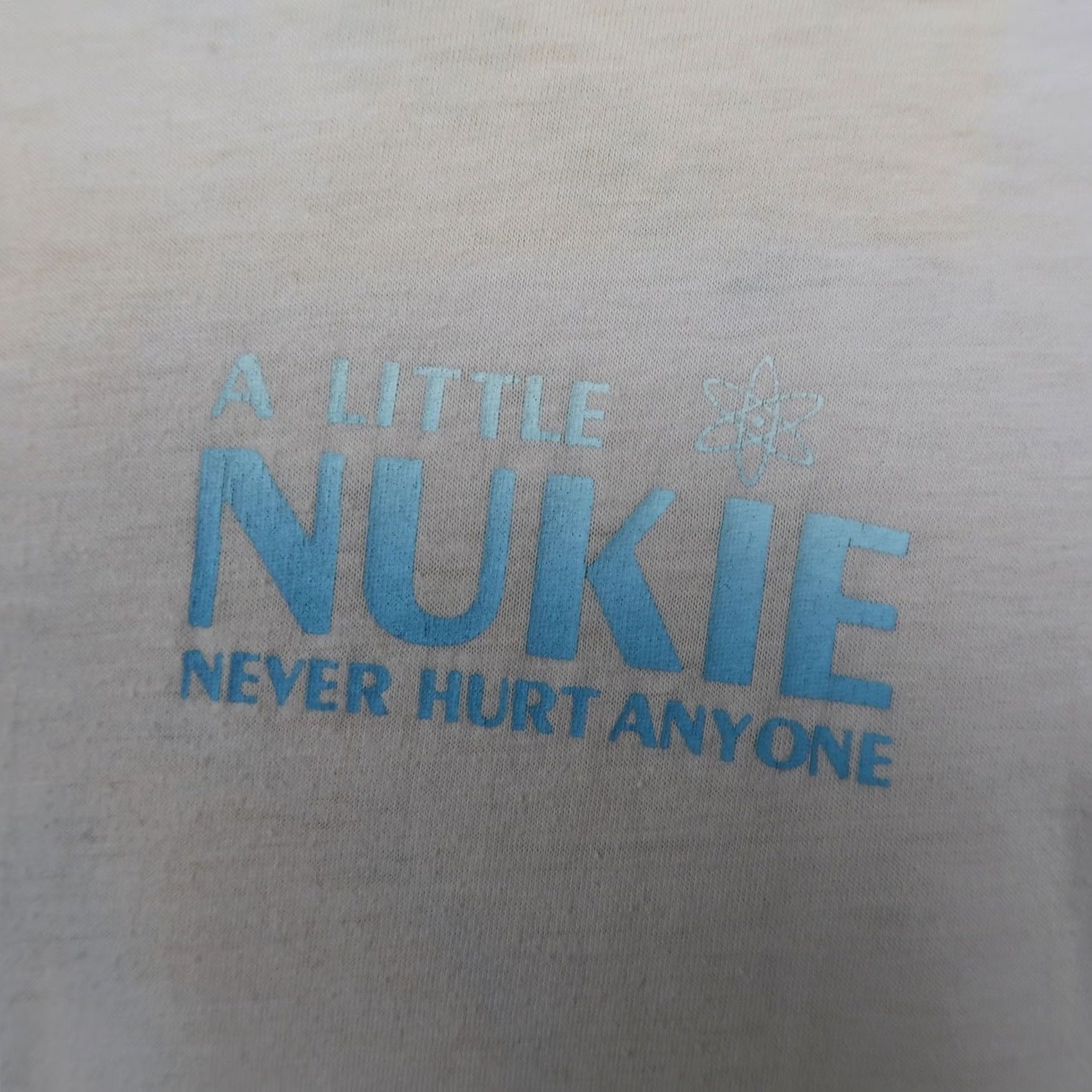 Hanes Vintage Nuke Never Hurt Anyone Nuclear BSEP T-Shirt Mens M Medium Ivory USA Size US M / EU 48-50 / 2 - 4 Thumbnail