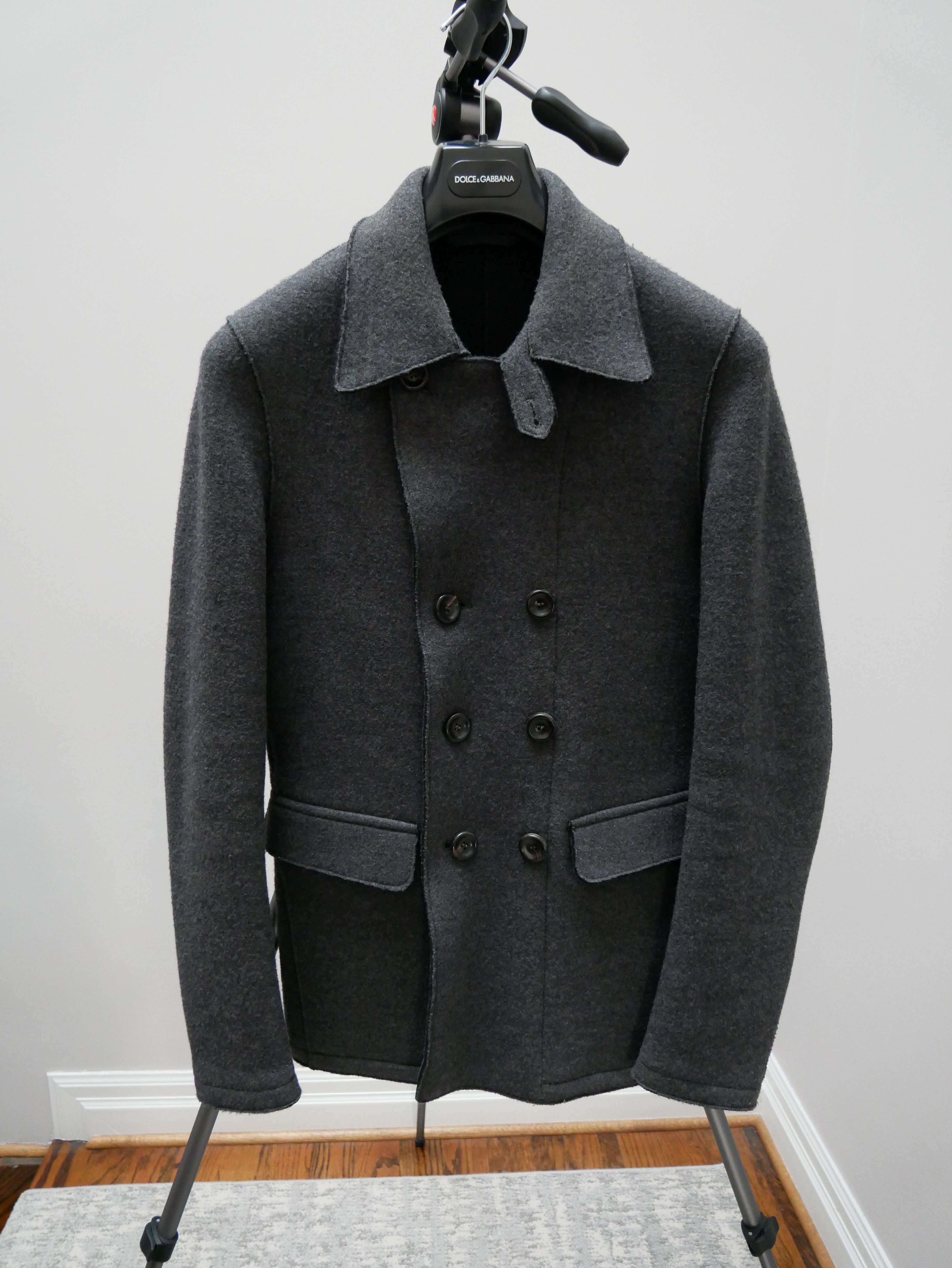 image of Armani Collezioni Armani Boiled Wool Peacoat in Grey, Men's (Size Small)