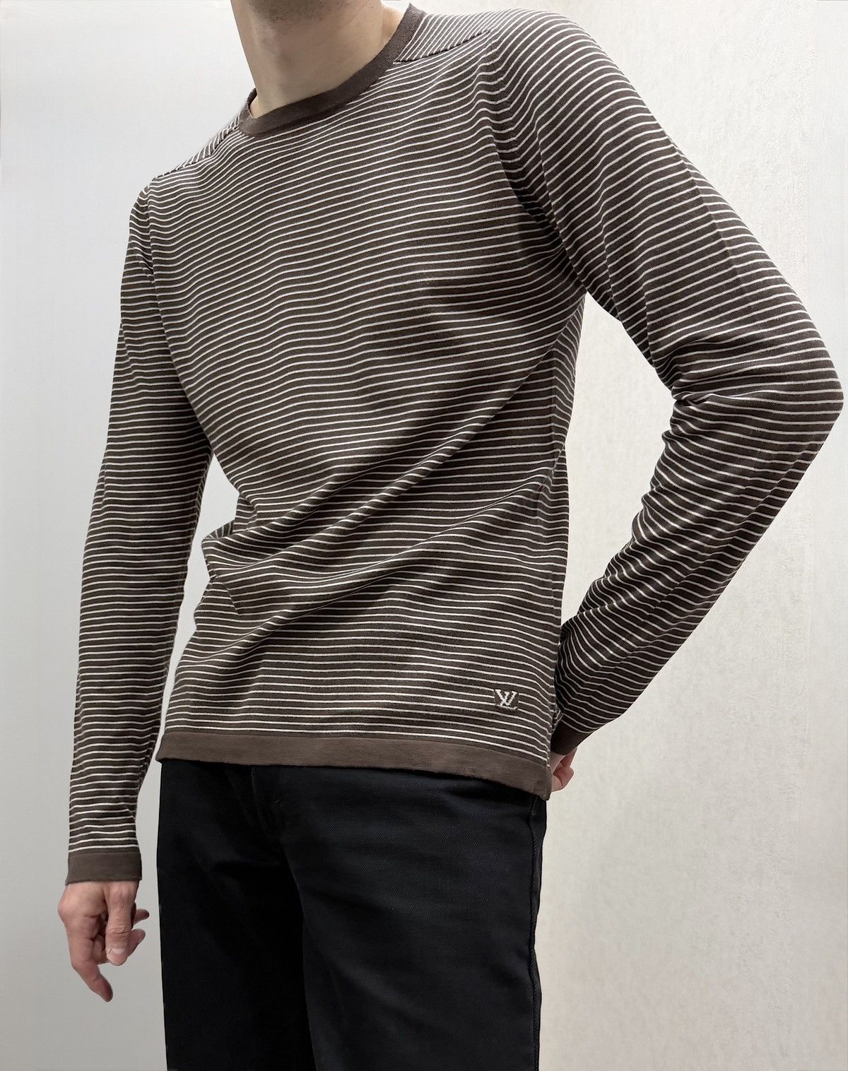 Louis Vuitton LOUIS VUITTON 2007 Striped LV Logo Cotton Sweater Jacobs Size US M / EU 48-50 / 2 - 3 Thumbnail