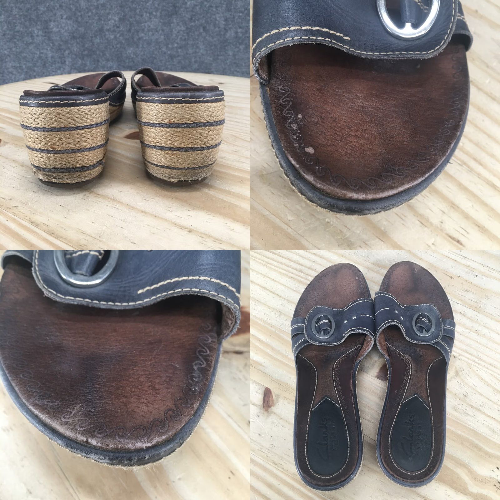 Clarks Clarks Artisan Sandals Womens 7.5 M Espadrille Slides Blue Leather Wedge Casual Size US 8 / IT 38 - 8 Thumbnail