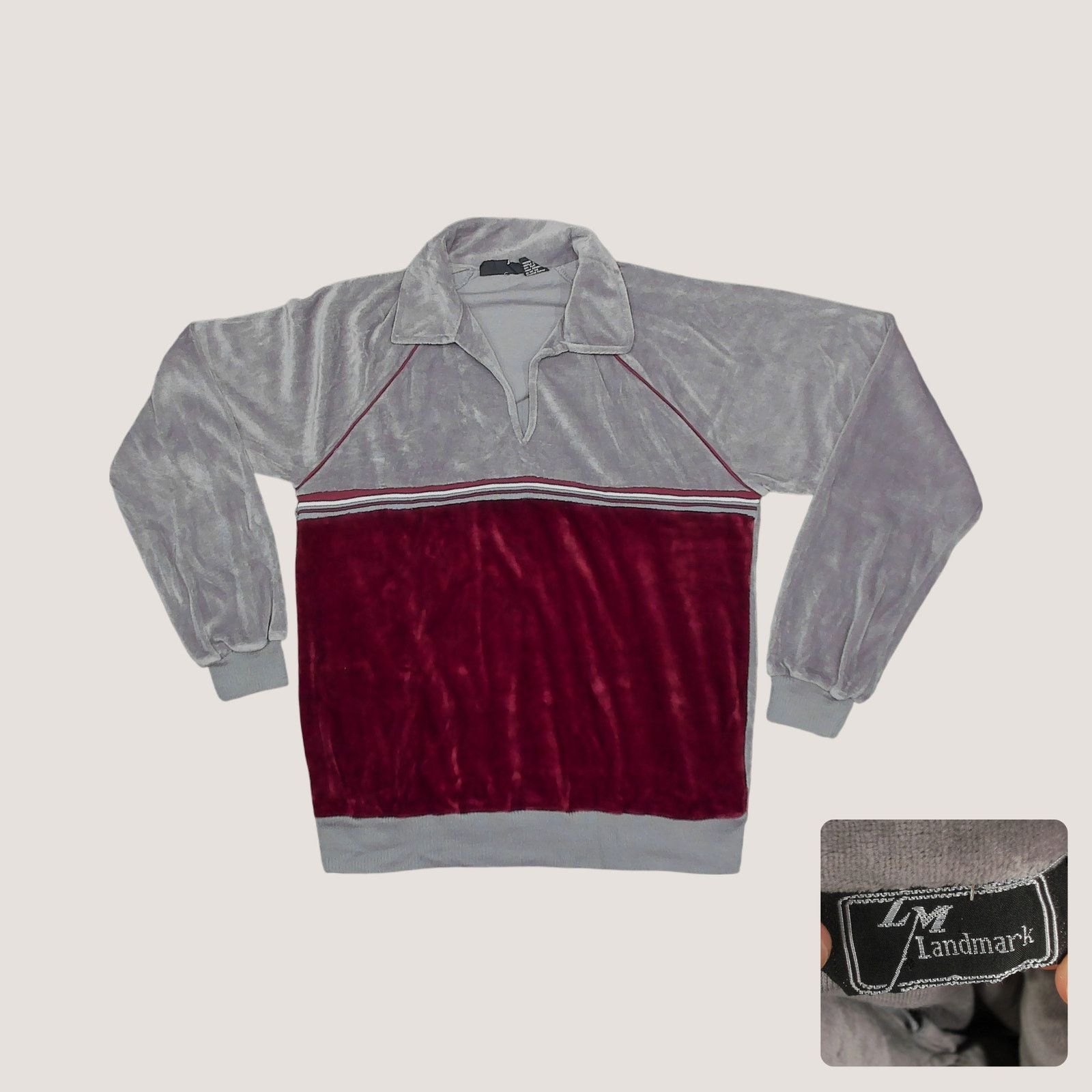 Vintage Vintage / 70s LM Landmark Velour Johnny Collar Sweatshirt Size US M / EU 48-50 / 2 - 1 Thumbnail