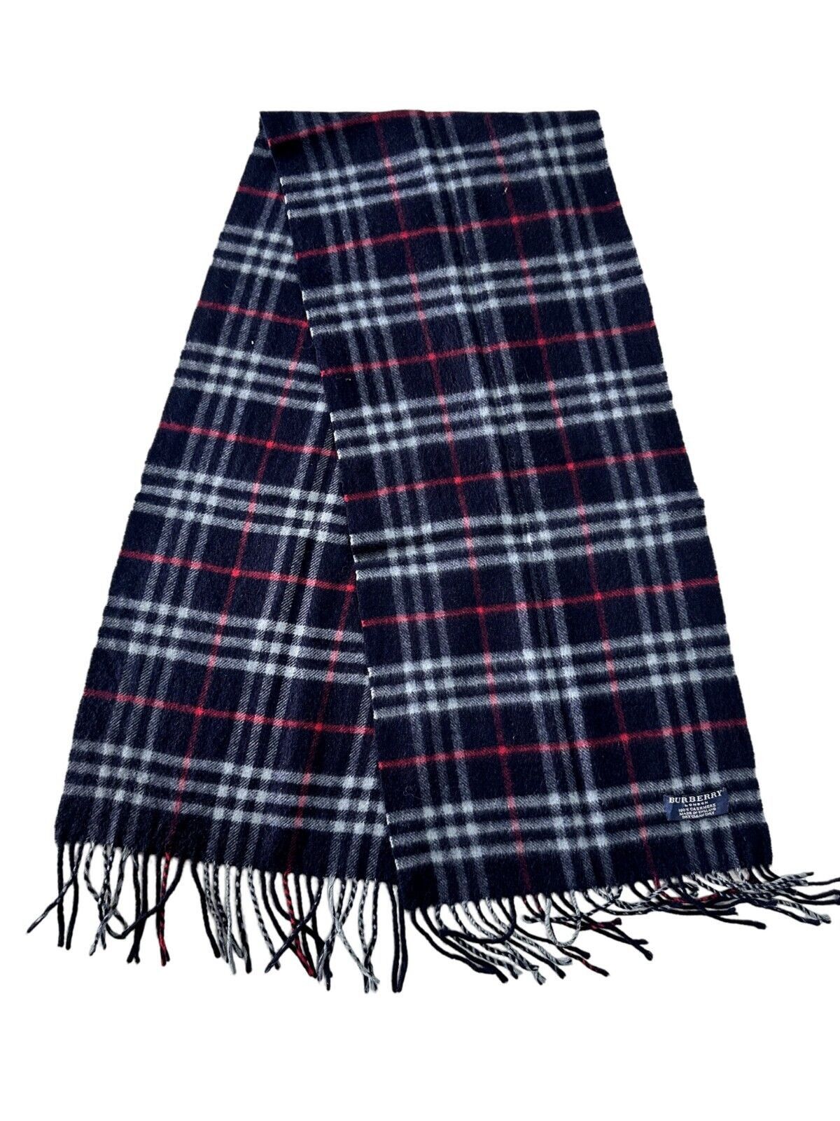 Burberry Burberry Vintage Unisex Scarf Navy Blue 100% Cashmere Size ONE SIZE - 1 Thumbnail